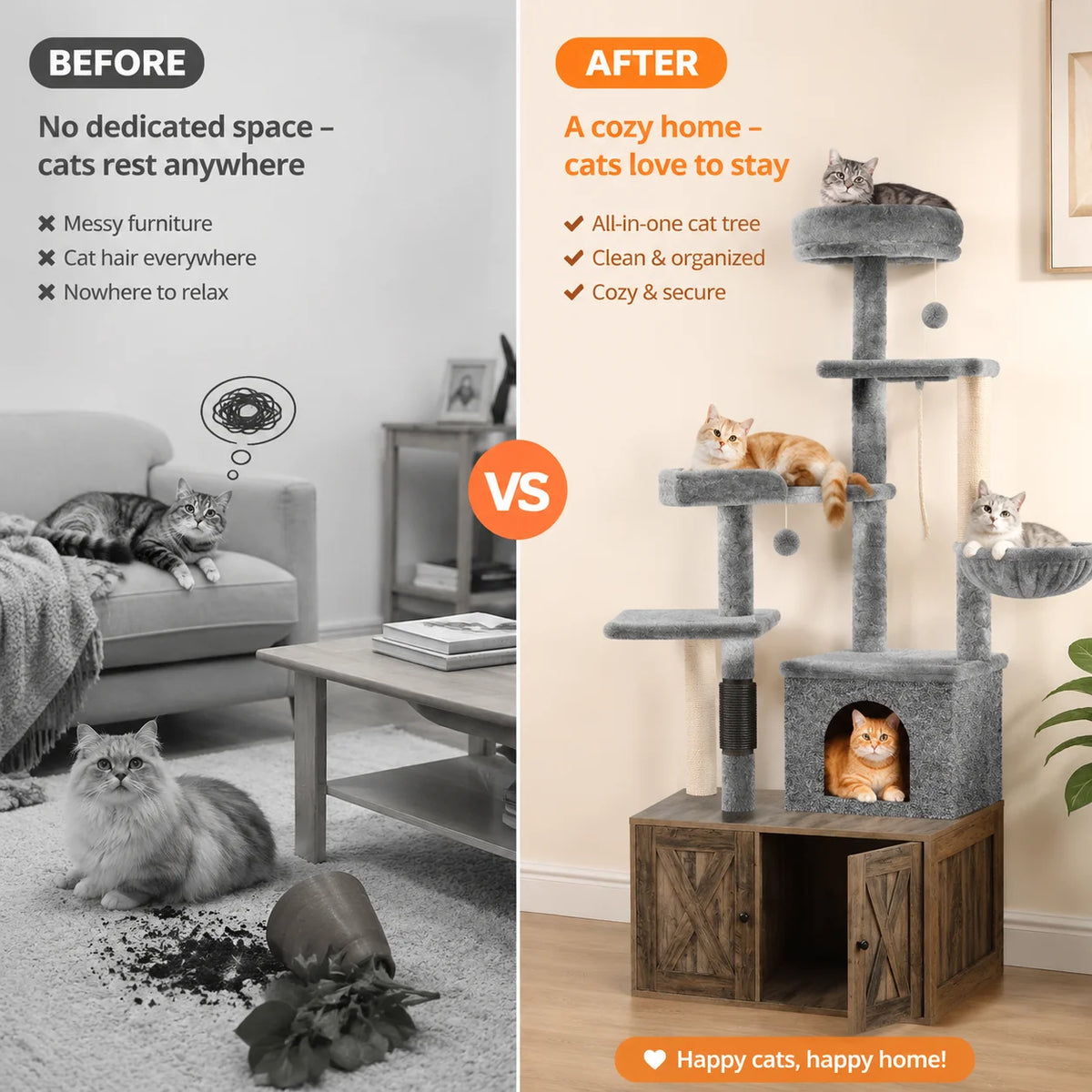 Contemporary Cat Condo With Hidden Litter Box And Scratcher