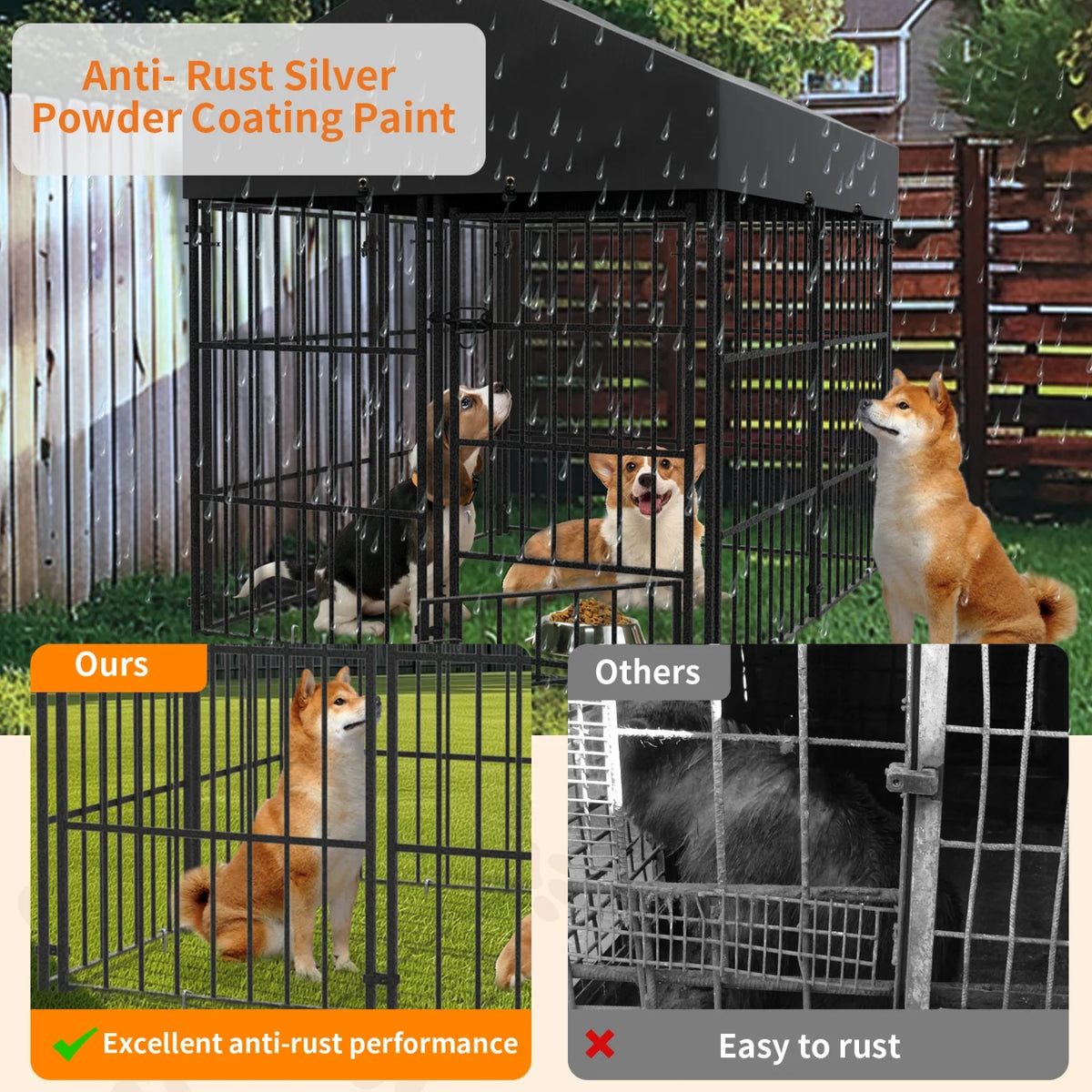 Heavy Duty Metal Dog Kennel With Protective Roof For Pets