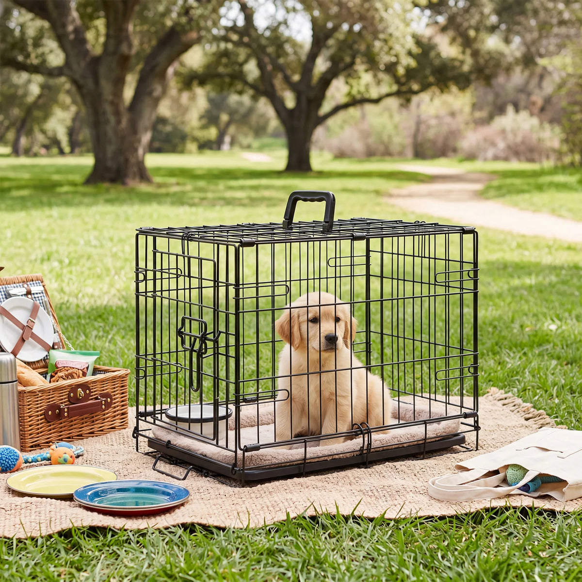 JHK Metal Foldable Dog Crate With Secure Lock Design