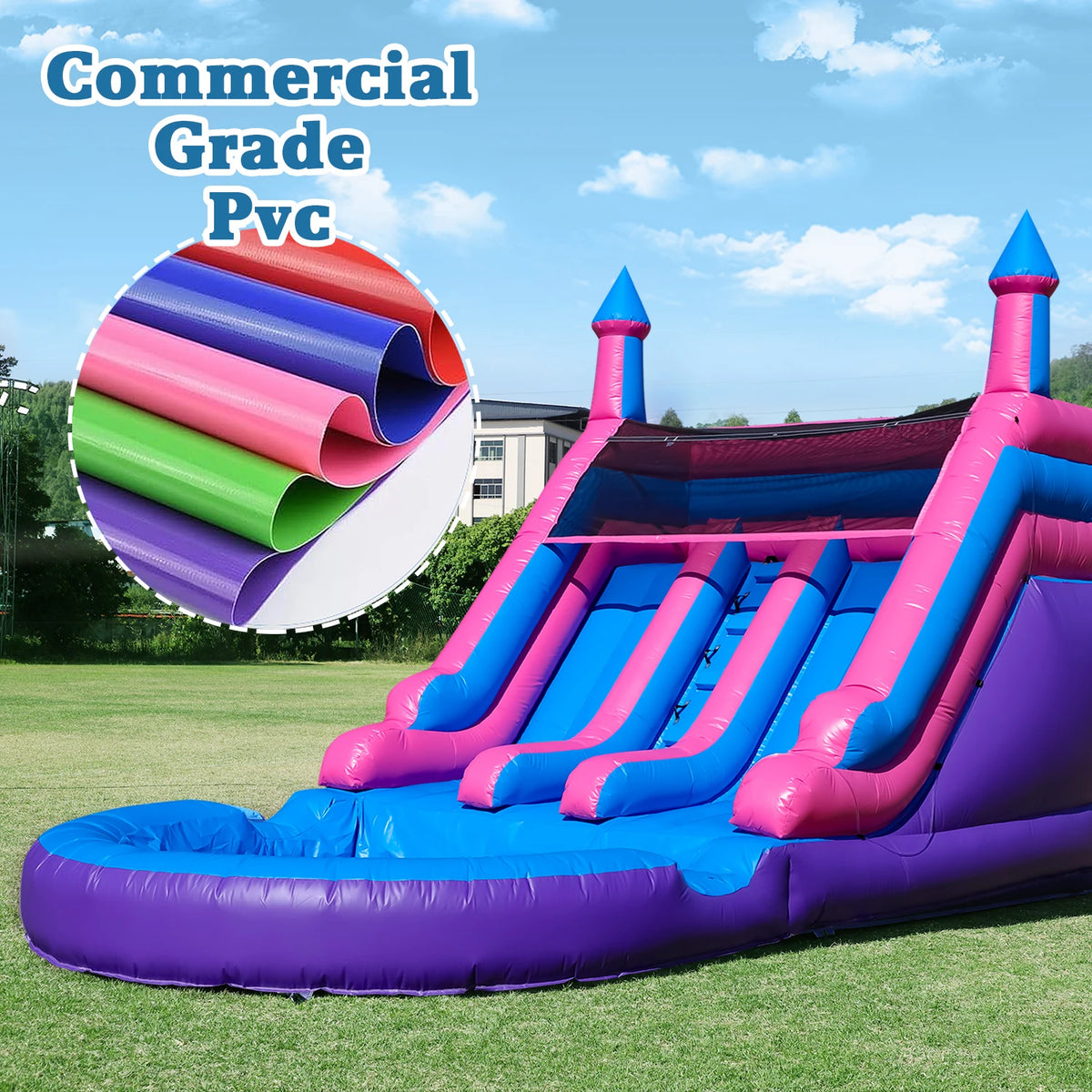 Giant Inflatable Dual Lane Water Slide Castle with Pool Wet Dry Combo Commercial Grade PVC Backyard Family Party 580x400x270cm