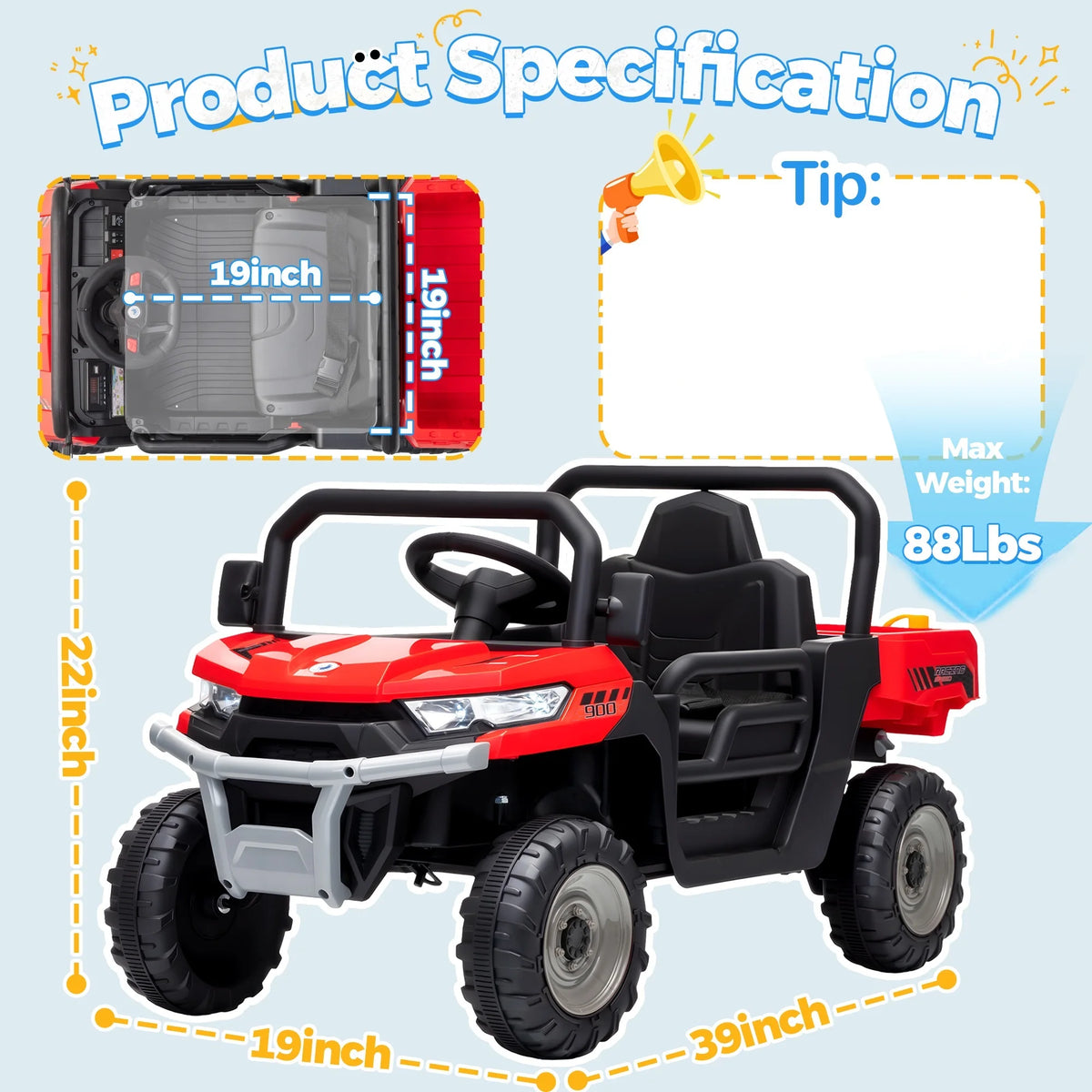 24V Ride On Dump Truck, Ride On Toys W/Remote Control, 3 Speeds, Electric Dump Bed & Shovel, Shock Absorbers, Led Lights, Bluetooth & Gift Bow, Electric Car for Kids