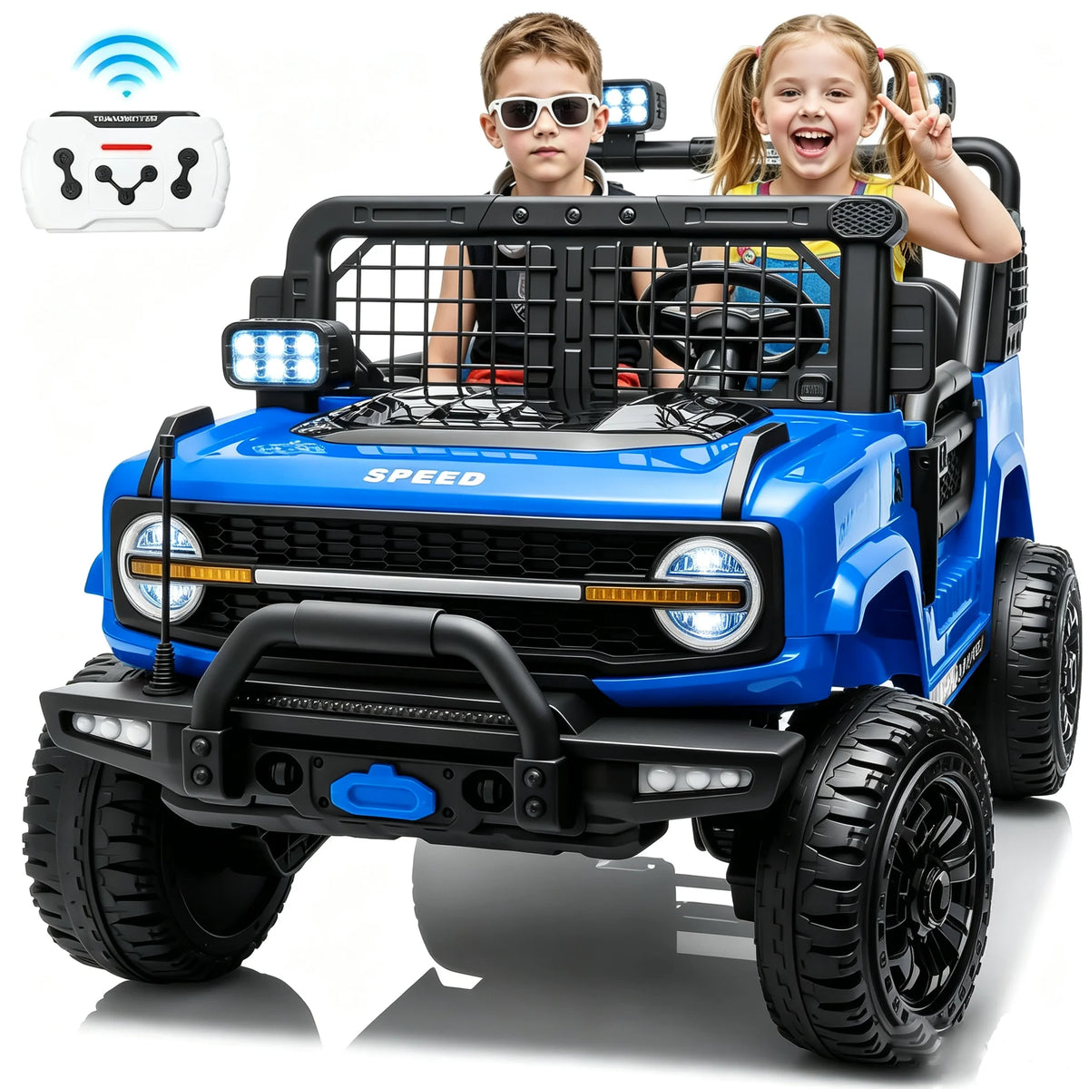 24V 2 Seater Kids Ride On Truck Off-Road Electric Vehicle with Parent Remote Control, 2-5MPH Ride On Car with Bluetooth Music LED Lights Shock Absorbers, Max Load 110Lbs Kids Toy Gift for Girls Boys