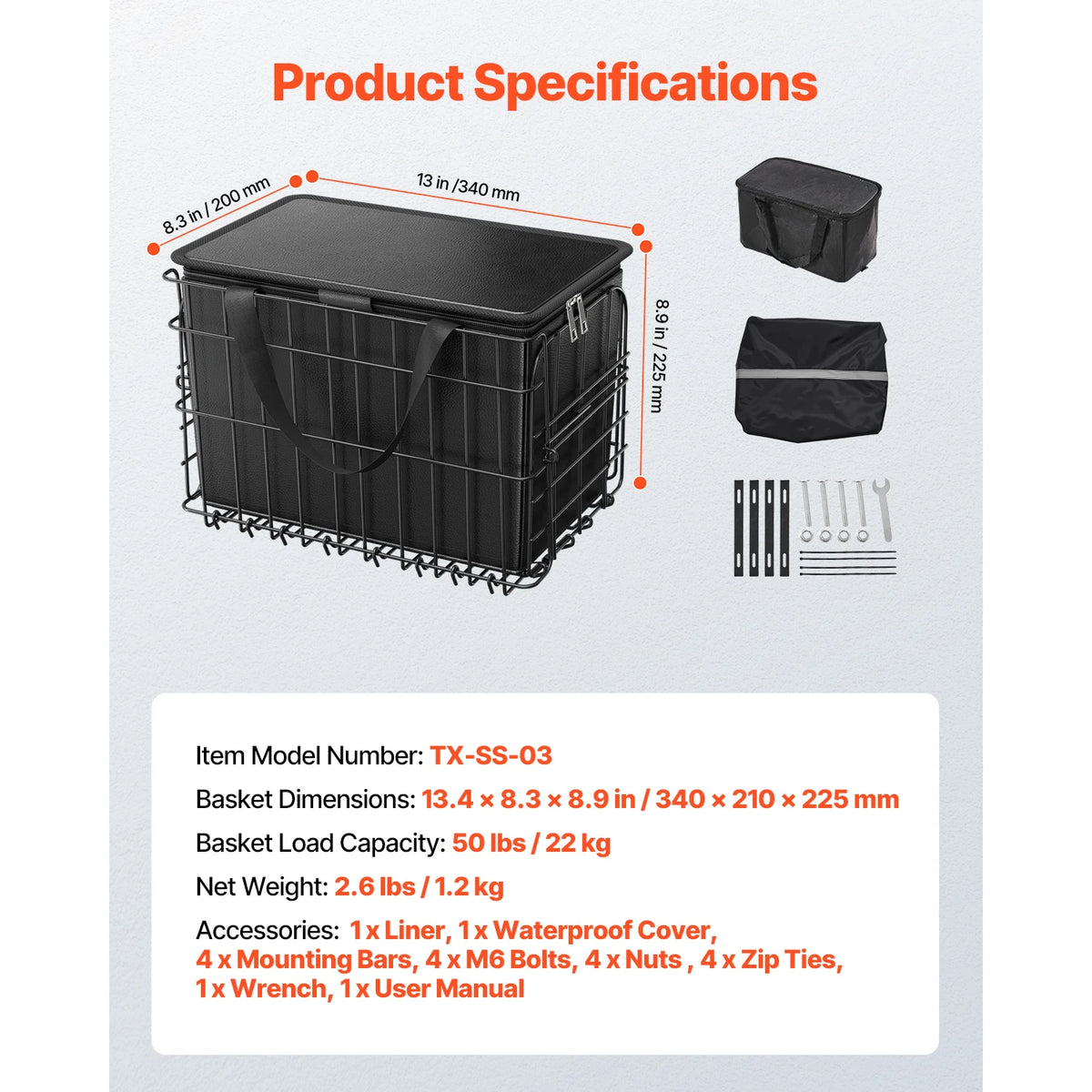 SucceBuy Folding Rear Bike Basket with Cargo Net and Liner