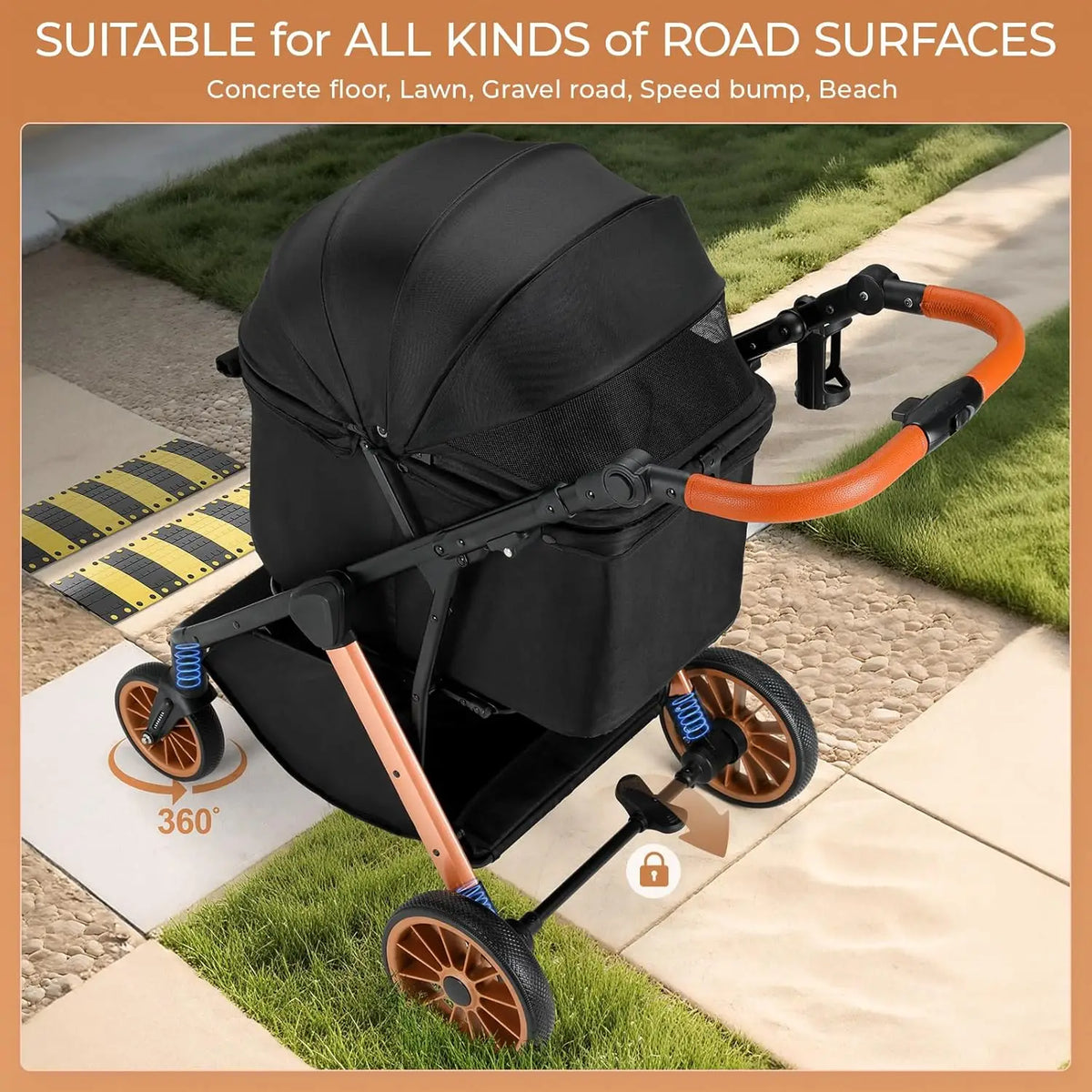 Foldable Aluminum Pet Stroller Featuring Adjustable Handles