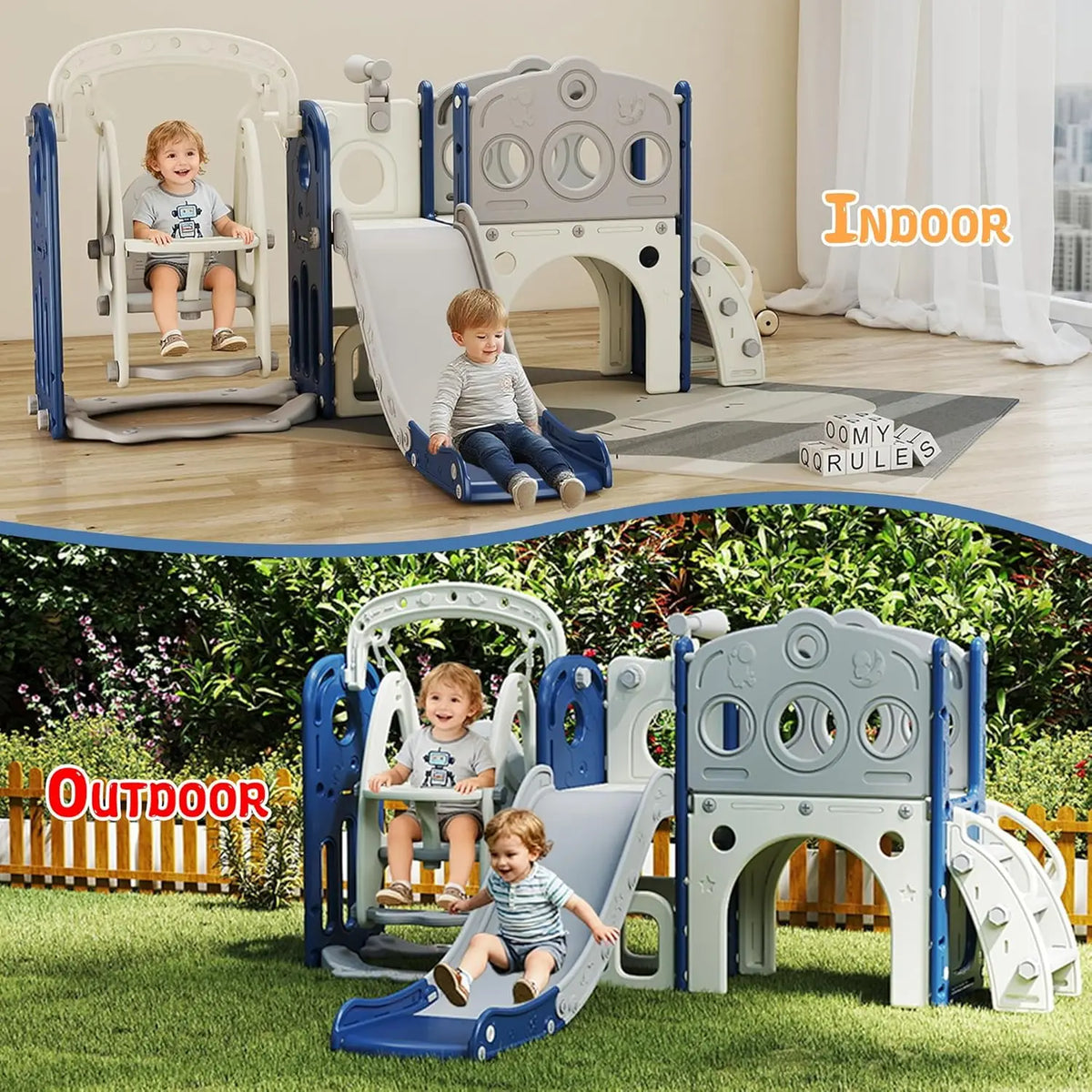 9 in 1 Toddler Slide and Swing Set, Slide for Toddlers 1-3, Kids Indoor Outdoor Playset Playground with Basketball Hoop, Telescope