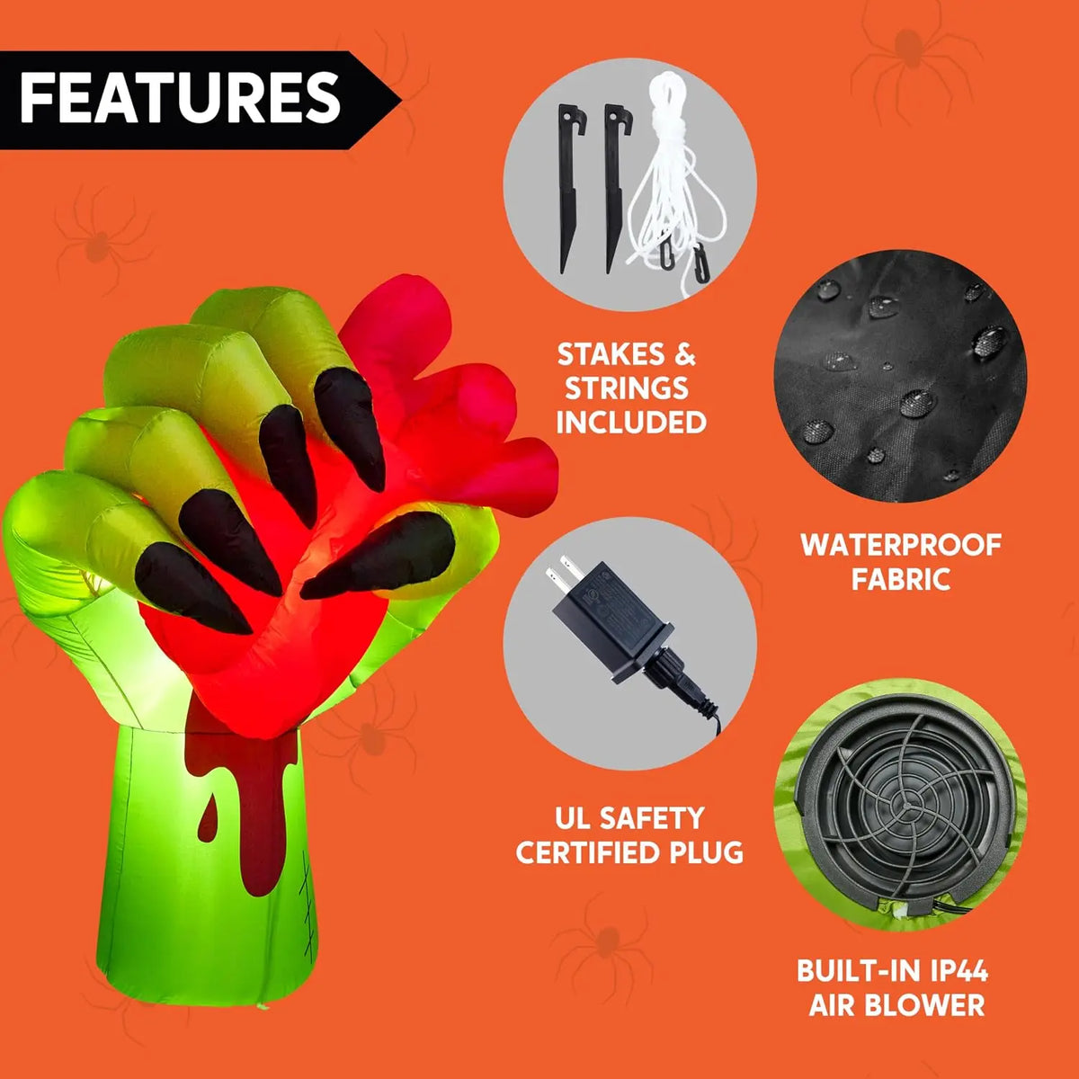 5 Ft Halloween Inflatables Zombie Hand Outdoor Decorations Blow Up Decors with Build-in LEDs and Pumping Heart Halloween Inflatables Zombie Hand Party Decoration for Yard Garden Lawn