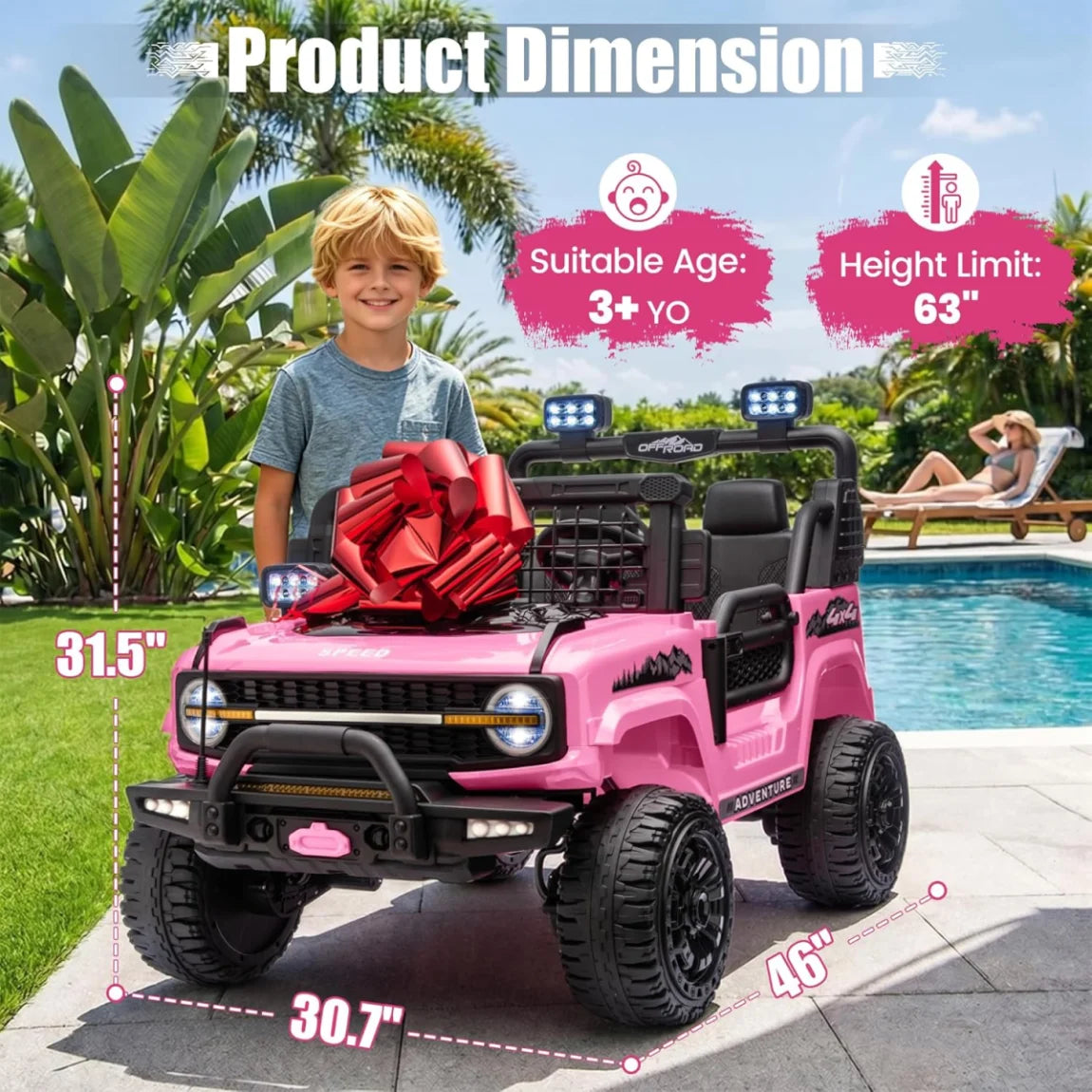 24V 2 Seater Kids Ride On Truck Off-Road Electric Vehicle with Parent Remote Control, 2-5MPH Ride On Car with Bluetooth Music LED Lights Shock Absorbers, Max Load 110Lbs Kids Toy Gift for Girls Boys