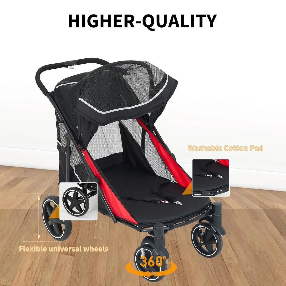 Garvee Heavy Duty Foldable Dog Stroller With Breathable Mesh Ventilation