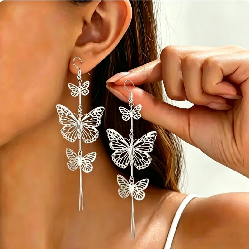 Elegant Women Crossbody Bag With Butterfly Drop Earrings