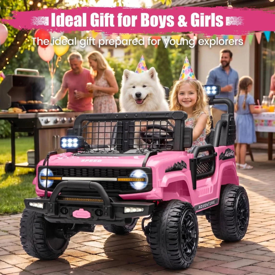 24V 2 Seater Kids Ride On Truck Off-Road Electric Vehicle with Parent Remote Control, 2-5MPH Ride On Car with Bluetooth Music LED Lights Shock Absorbers, Max Load 110Lbs Kids Toy Gift for Girls Boys