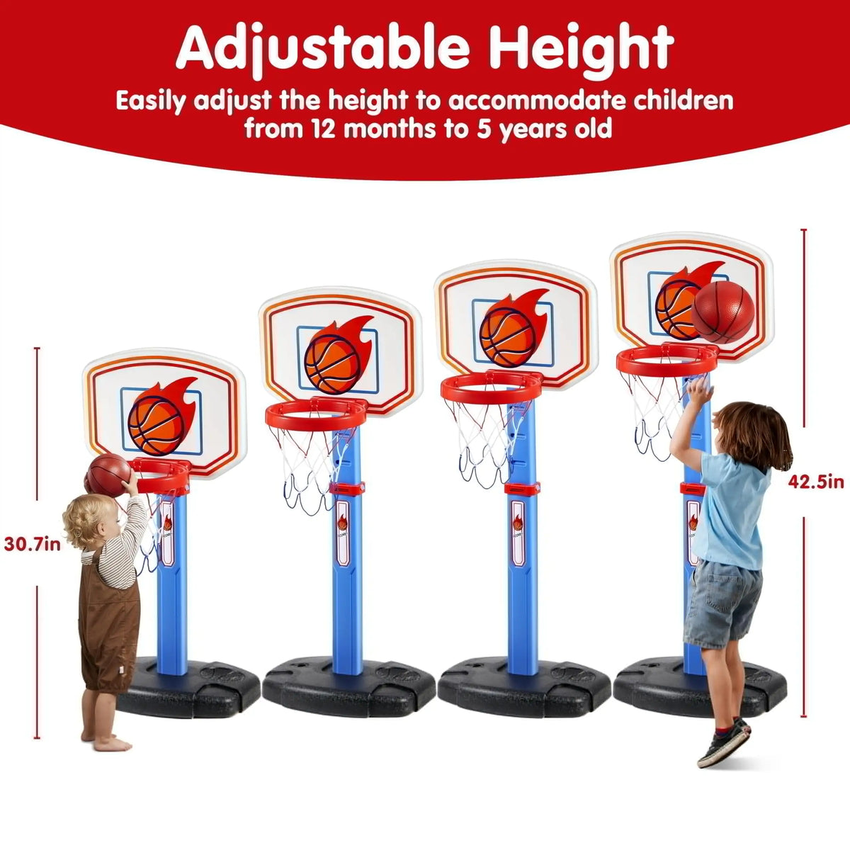 JOYFT Toddler Basketball Hoop Indoor Basketball Game Set Adjustable Kids Basketball Goal With 4 Balls