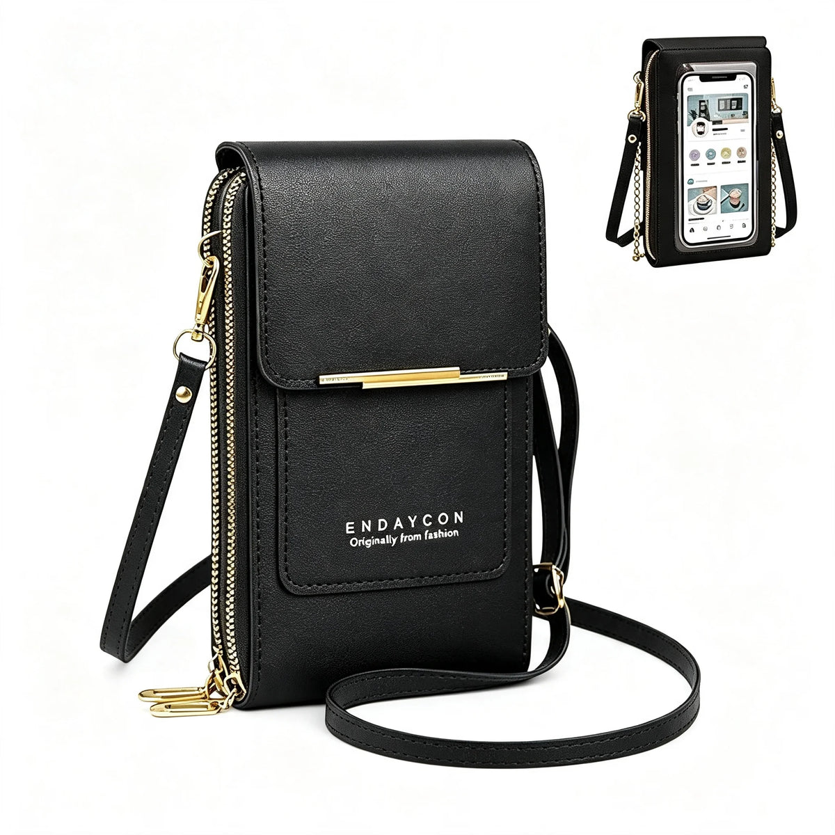 Touch Screen Cell Phone Crossbody Purse With Soft Leather Finish