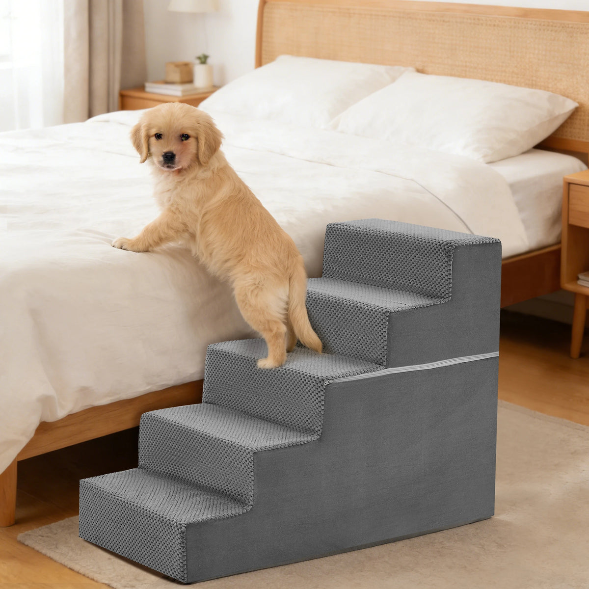 JHK Padded Foam Dog Stair Ramp With Non Slip Design