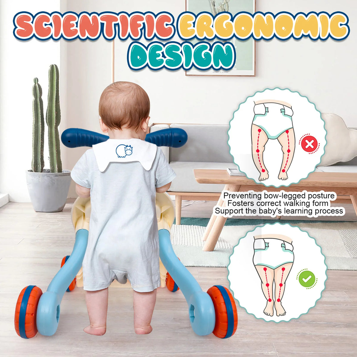 3-in-1 Multifunctional Toddler Walker, Interactive Push Toy for Early Learning, Adjustable Speed Anti-Slip Wheels, Musical Educational Activity Center