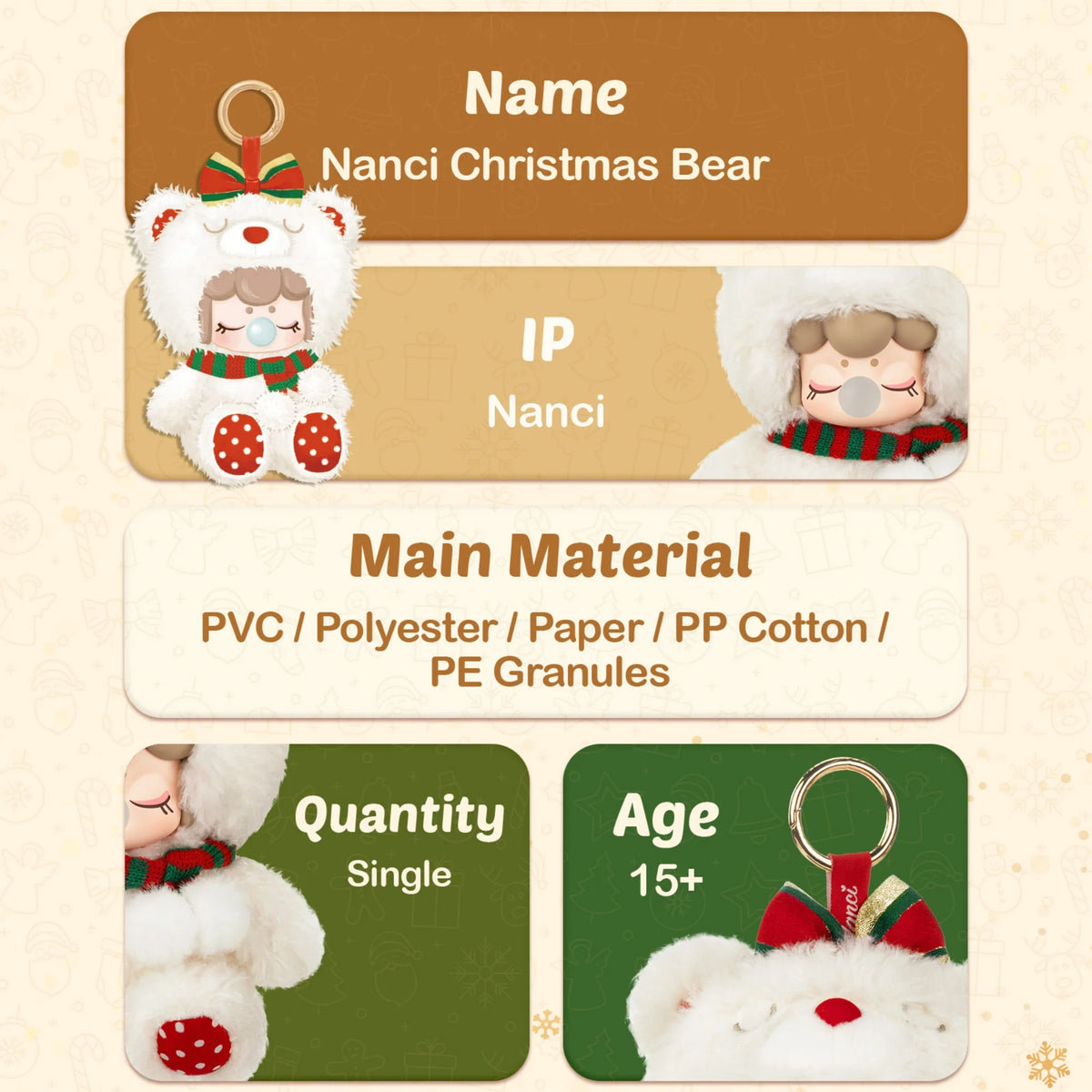 Rolife Nanci Christmas Bear Plush Pendant Collectible Doll