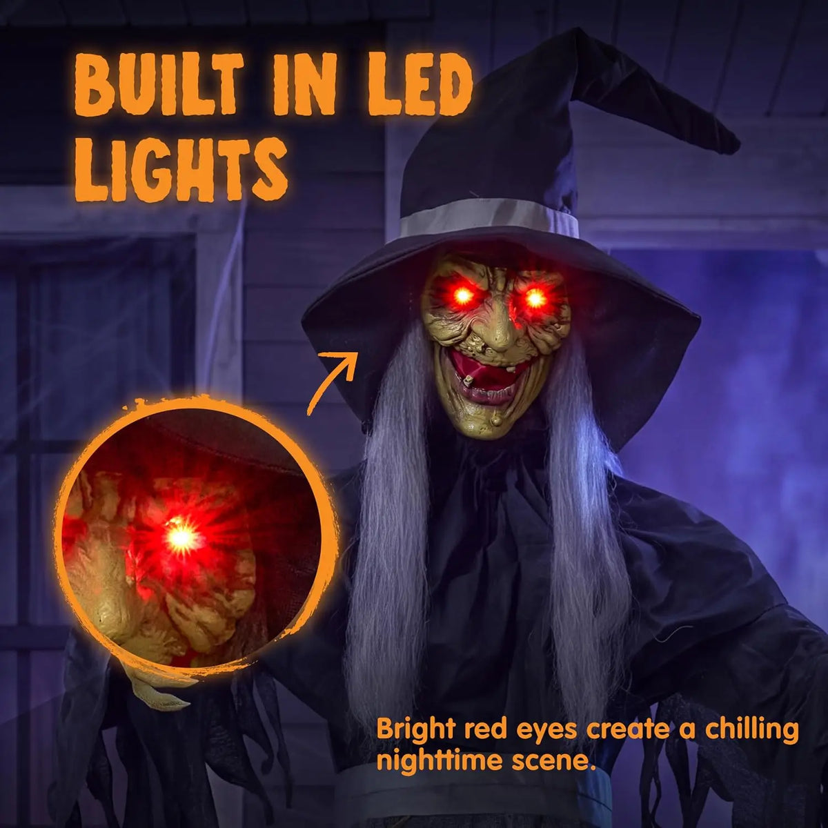 72" Halloween Decorations Outdoor Life-Size Scary Animated Witch with Spellbook, Halloween Animatronic Witch Decor with Sound Activation, Scary Haunted House Props for Garden Yard Lawn