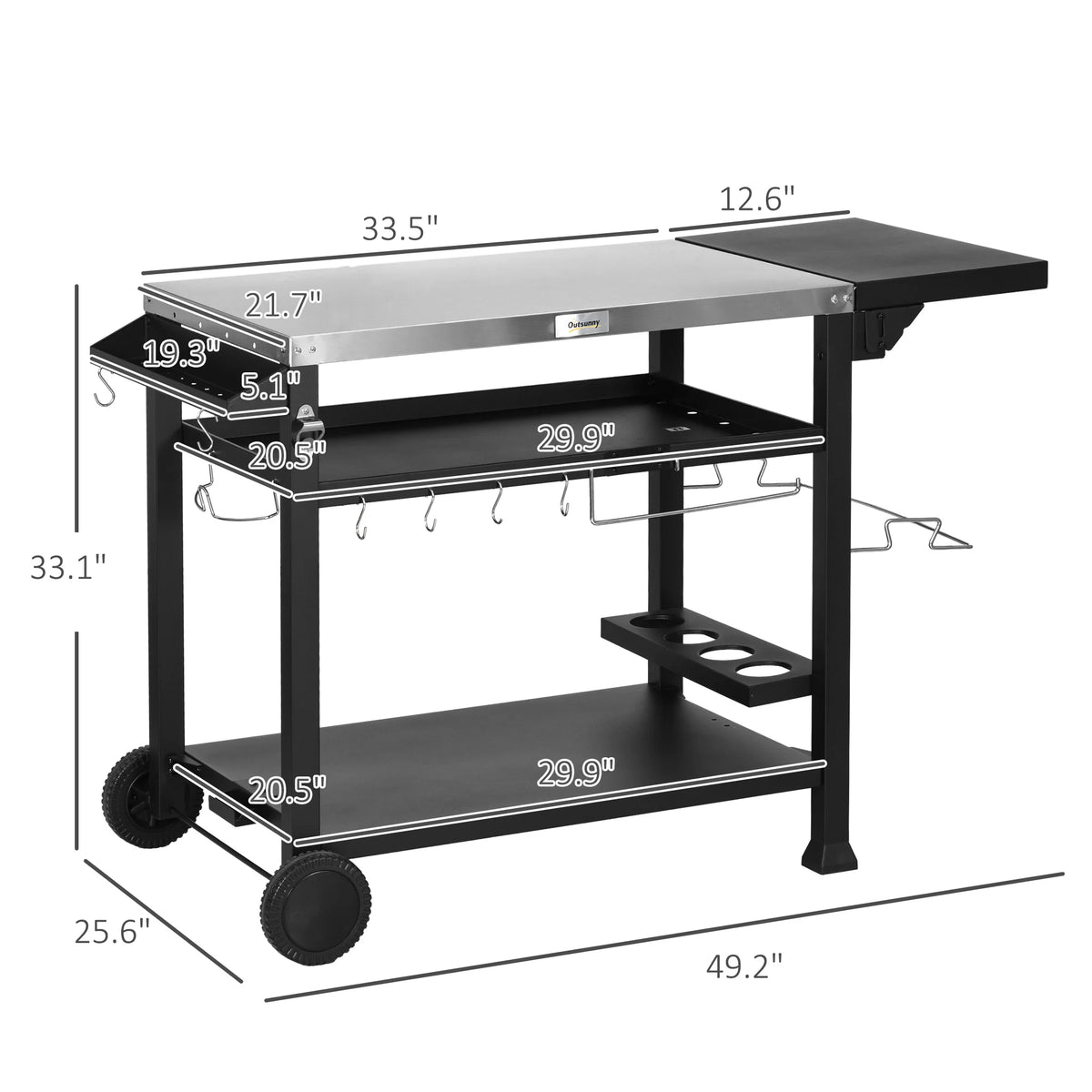 Outsunny Stainless Steel Outdoor Grill Cart With Three Utility Shelves