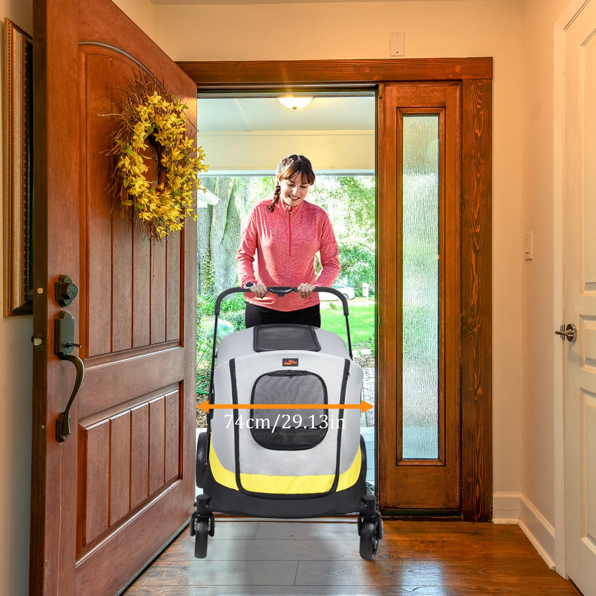 Four Wheeled Foldable Pet Stroller With Breathable Mesh Panels