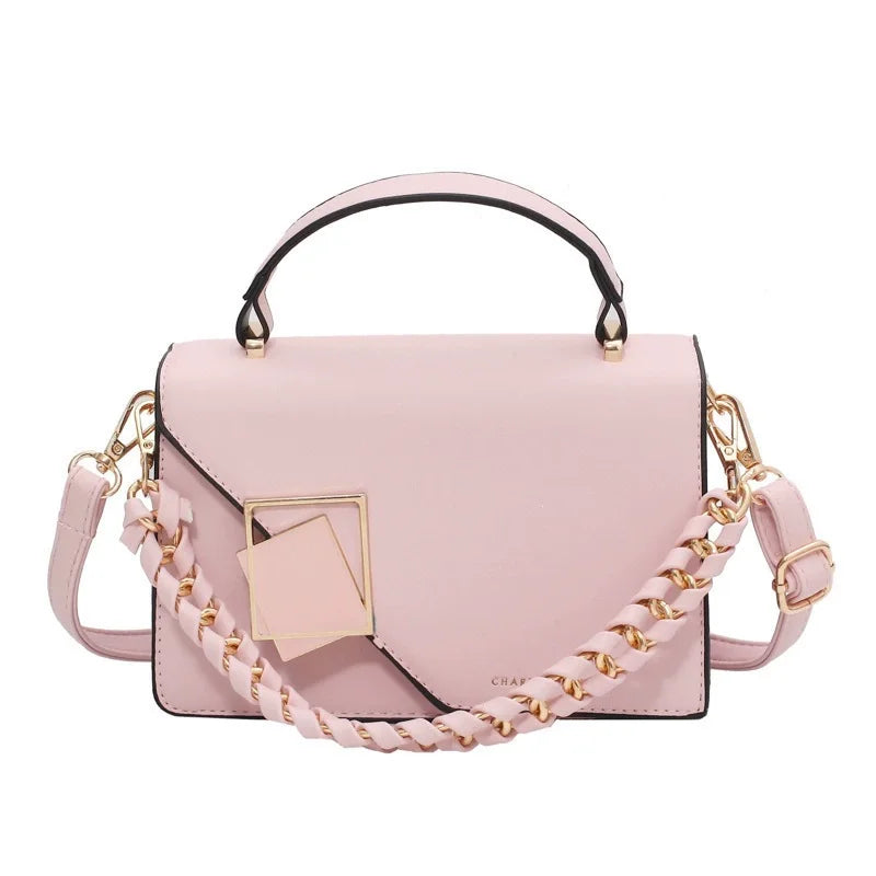 PU Leather Square Handbag With Chain Shoulder Strap Crossbody Bag