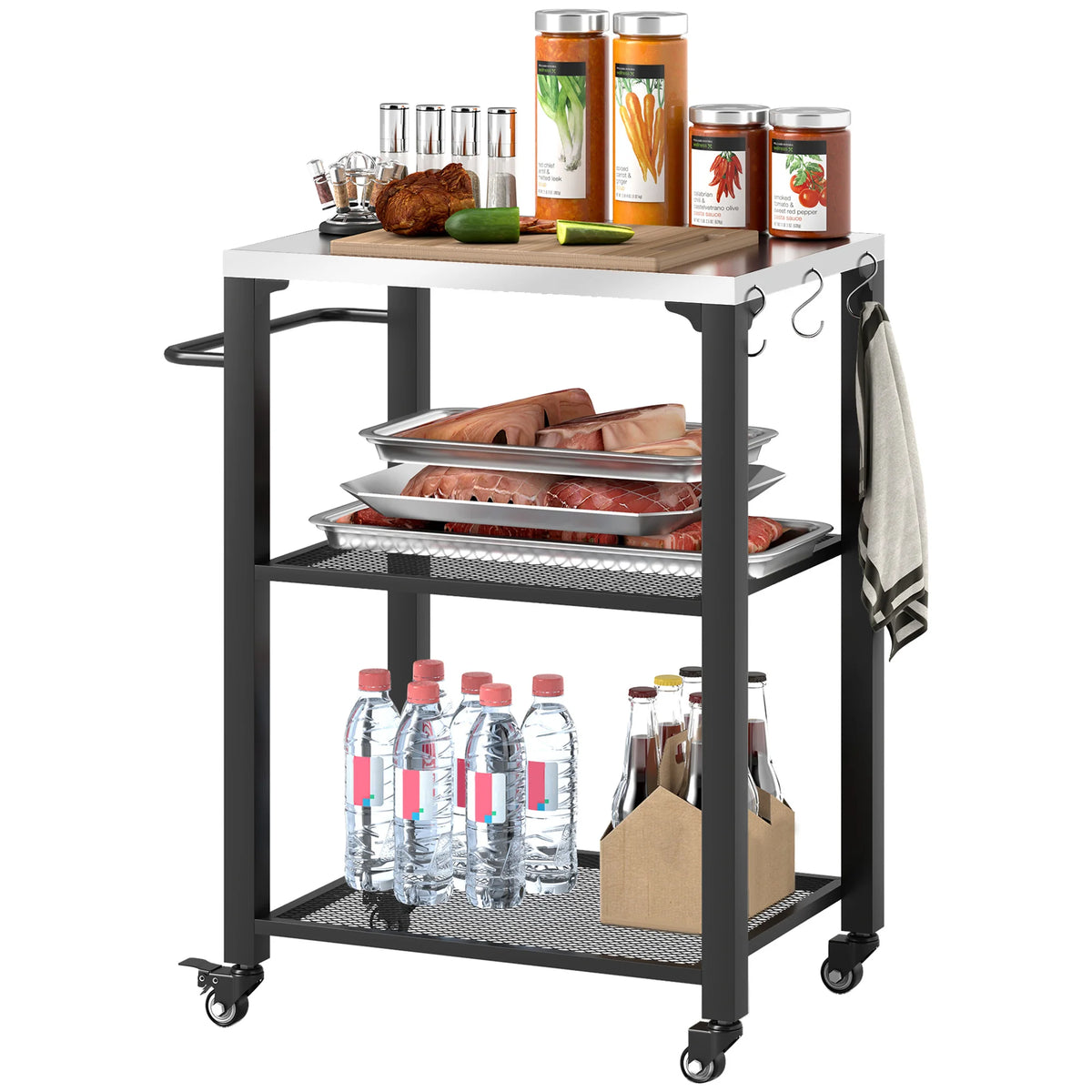 Outsunny Stainless Steel Outdoor Movable Grill Cart Food Prep Table