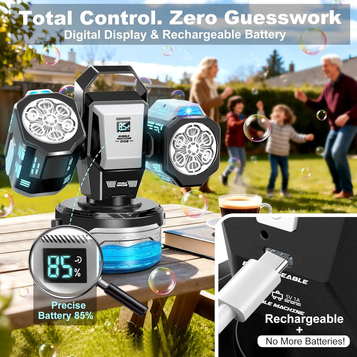 BELEMAR 2026 Upgraded Bubble Machine: Auto Rotation, RGB Lights, Remote Control, 1800mAh Battery, Type-C Port