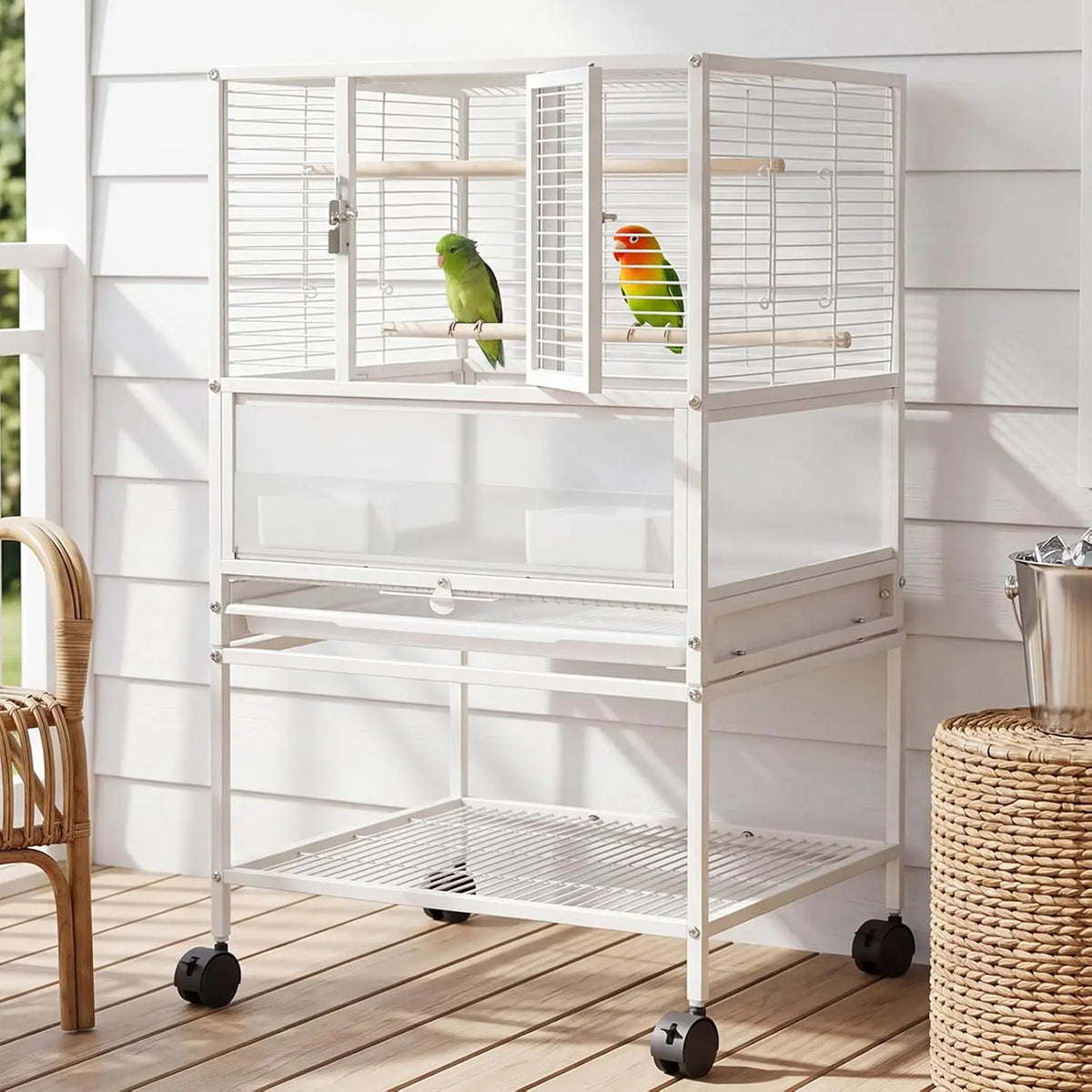 Premium Wrought Iron Bird Cage Versatile Travel Carrier With Wheels