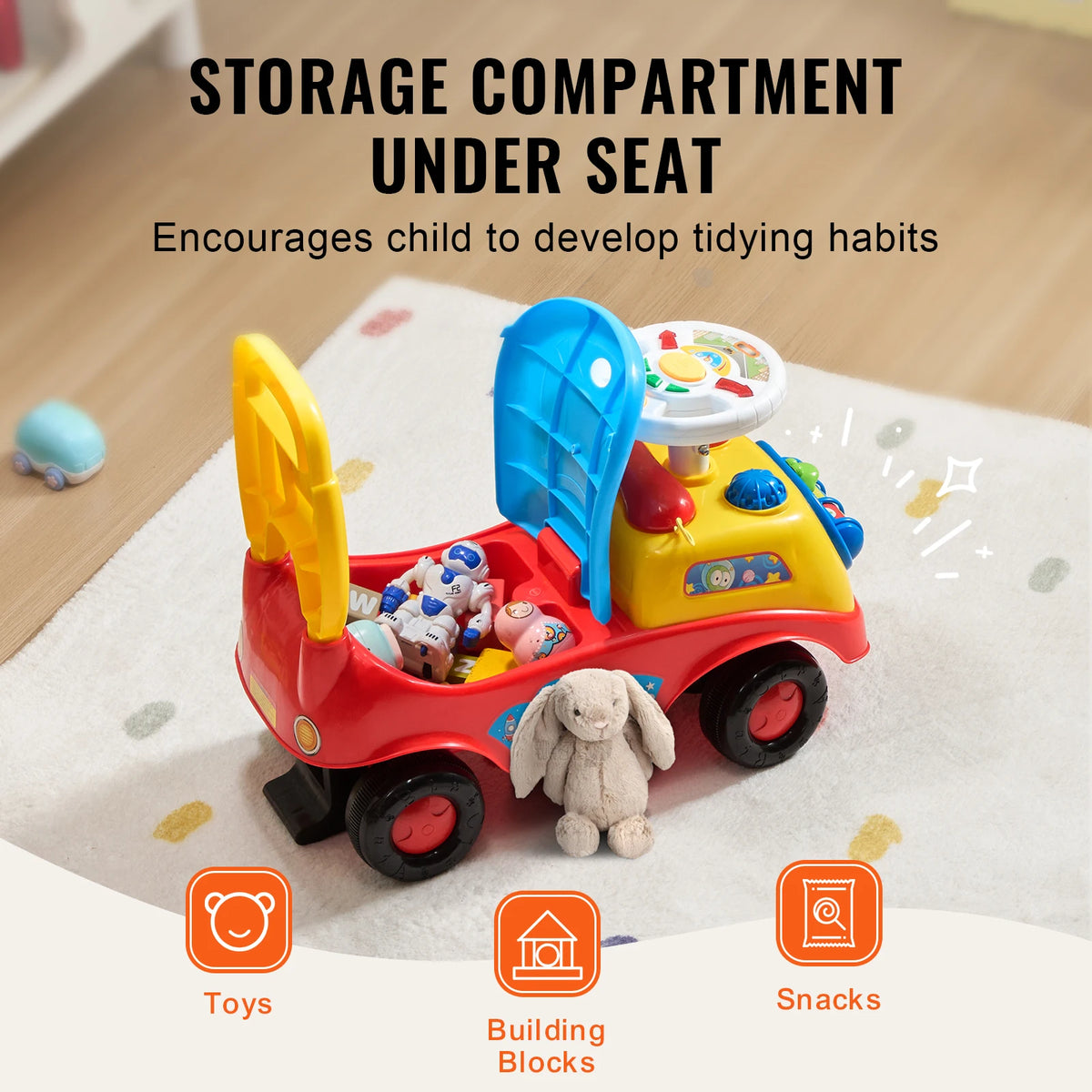 SucceBuy Toddler Ride On Push Car Sit to Stand Kids Ride On Toy Car W/ Music Steering Wheel Seat Storage for Toddlers Ages 1-3