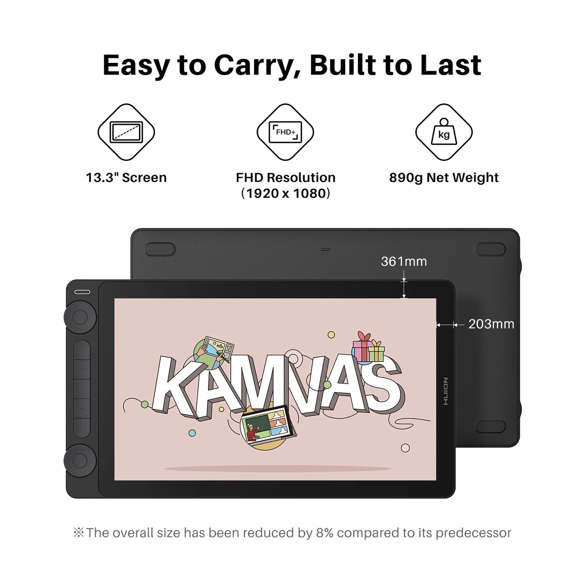 Huion Tablet Kamvas 13 (Gen 3) Graphics Tablets Monitor 16K Levels Pressure 13.3 Inch Screen Drawing Display PenTech 4.0 Stylus
