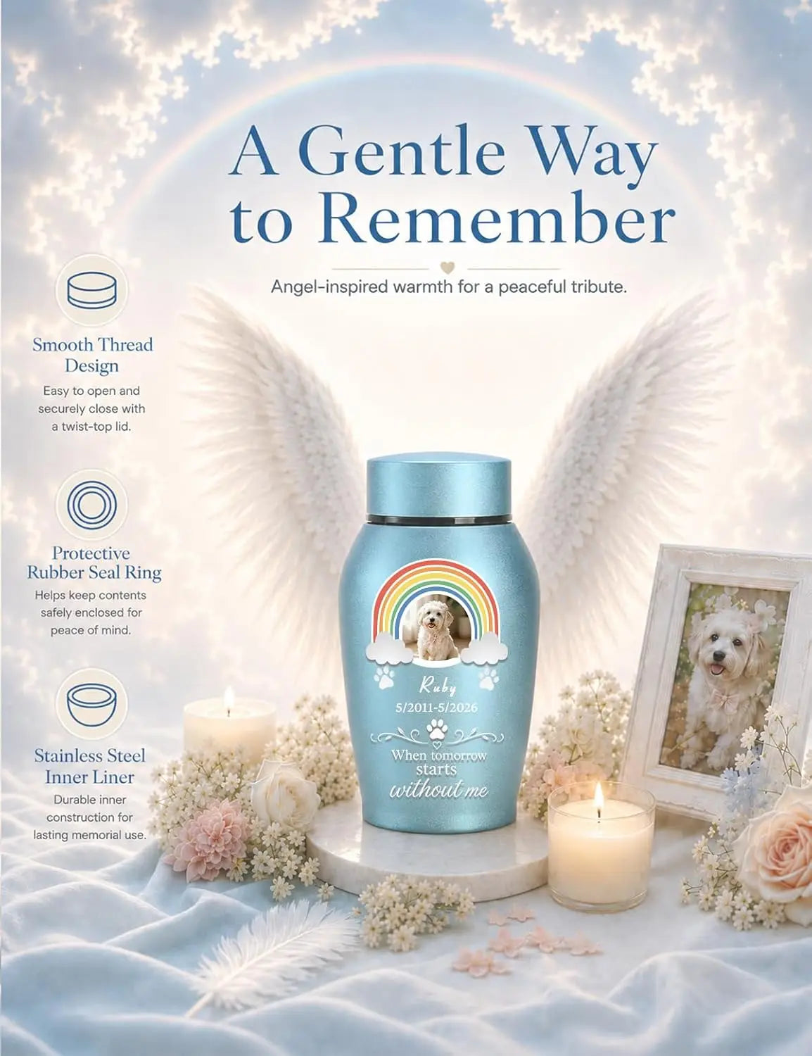 Personalized Custom Pet Memorial Urn For Dogs With Photo Name