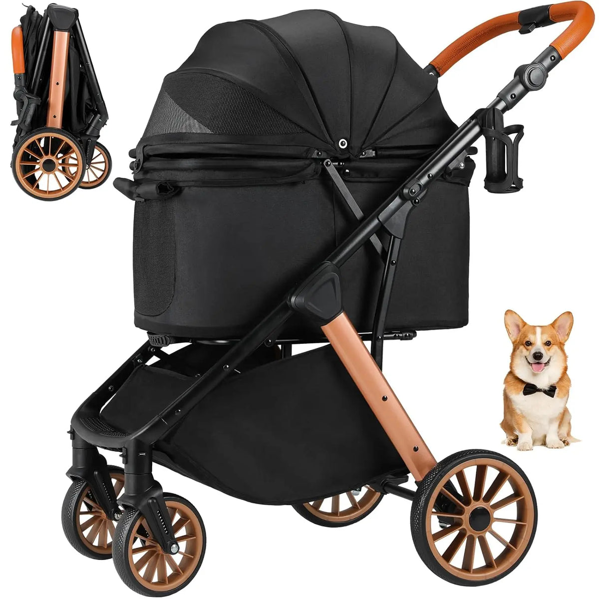 Foldable Aluminum Pet Stroller Featuring Adjustable Handles