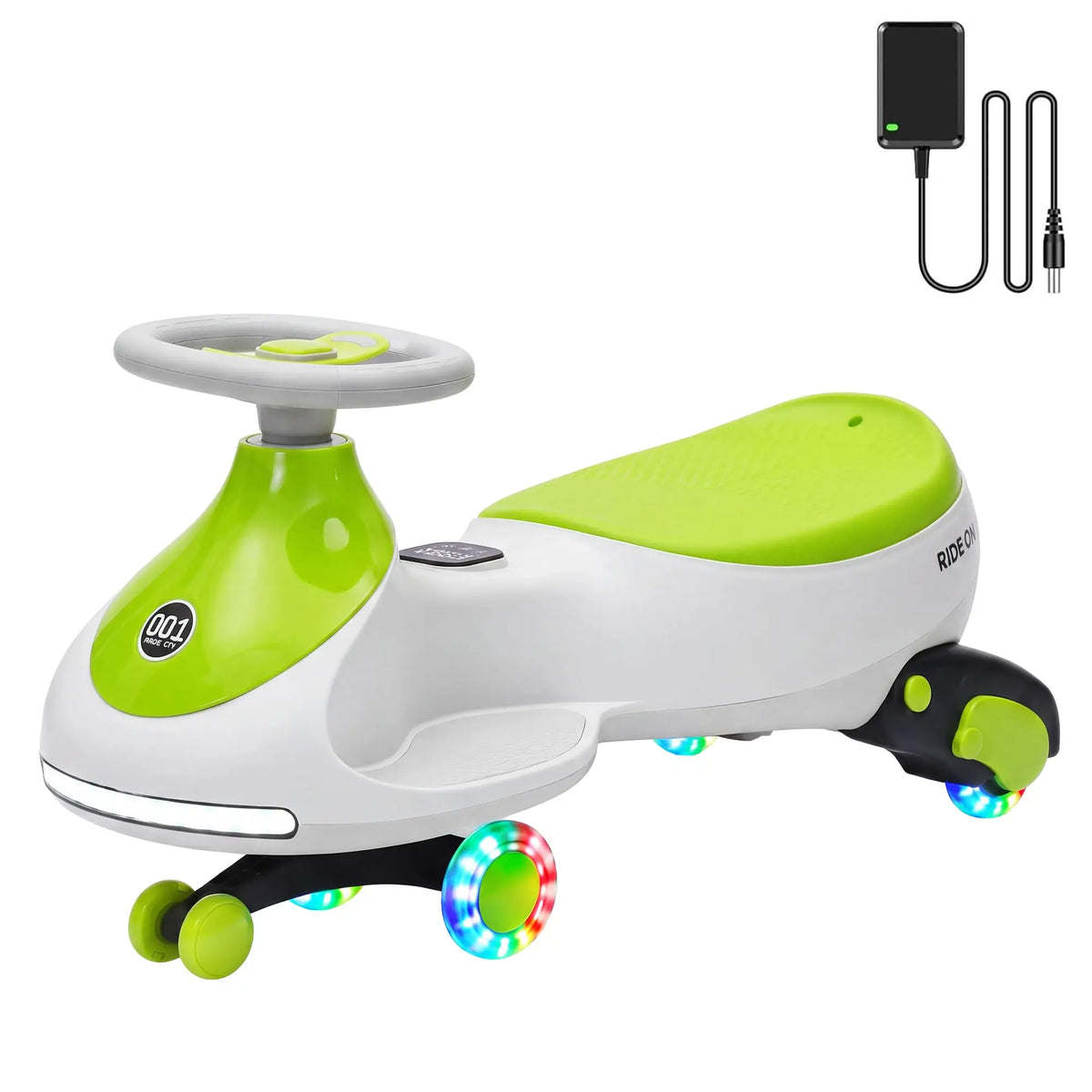 12V Electric Wiggle Car Kids With Pedal, 2 in 1 Rechargeable Ride On Swing Car, LED Wheels, Music, Touchscreen, 2 Speeds