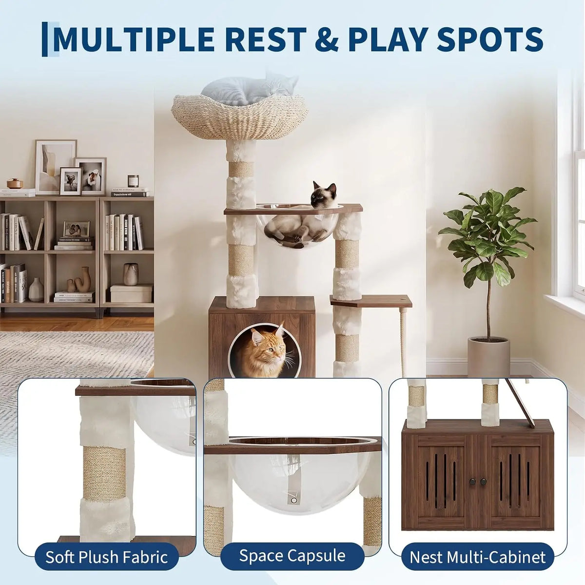Tacleekii Multi Level Rattan Cat Condo With Space Capsule Design