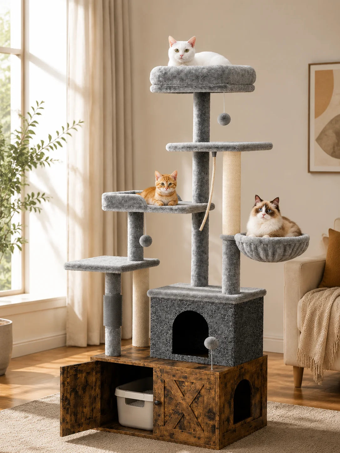 Contemporary Cat Condo With Hidden Litter Box And Scratcher