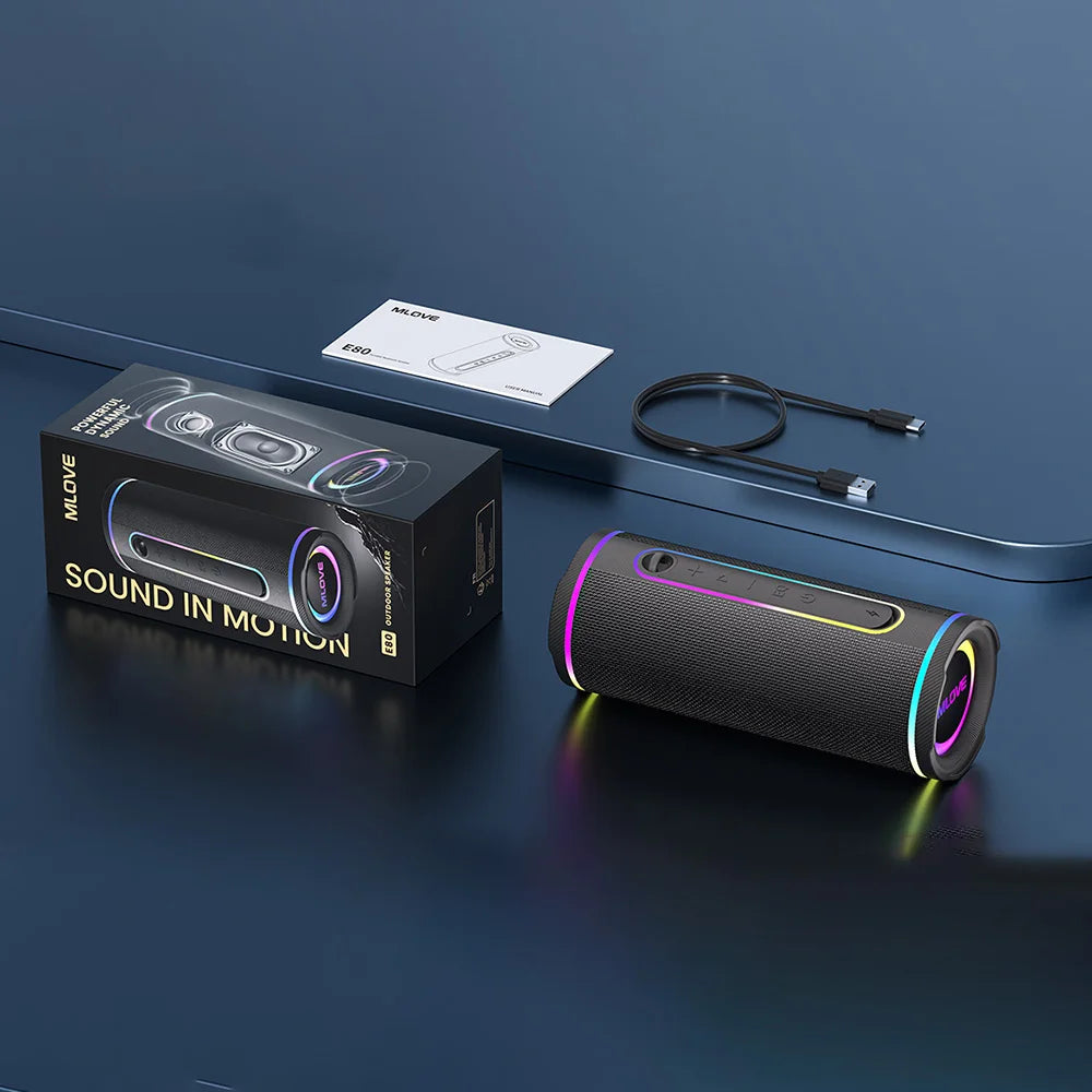MLOVE E80 Portable Bluetooth Speaker IPX7 Waterproof RGB Lighting