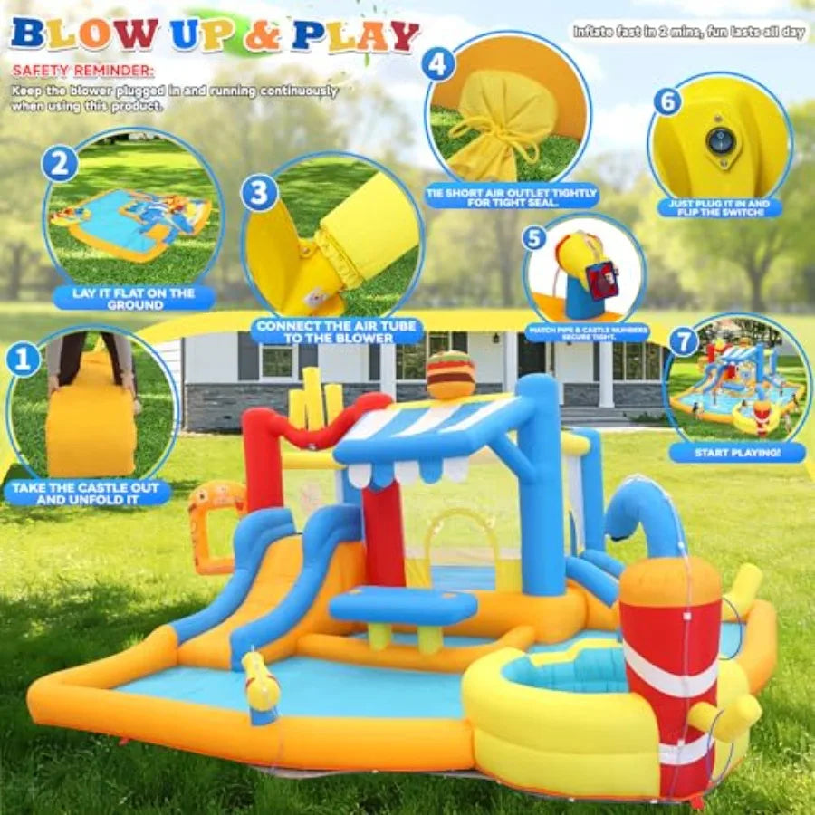 OLOEY Inflatable Water Slide Bounce House With Splash Pool