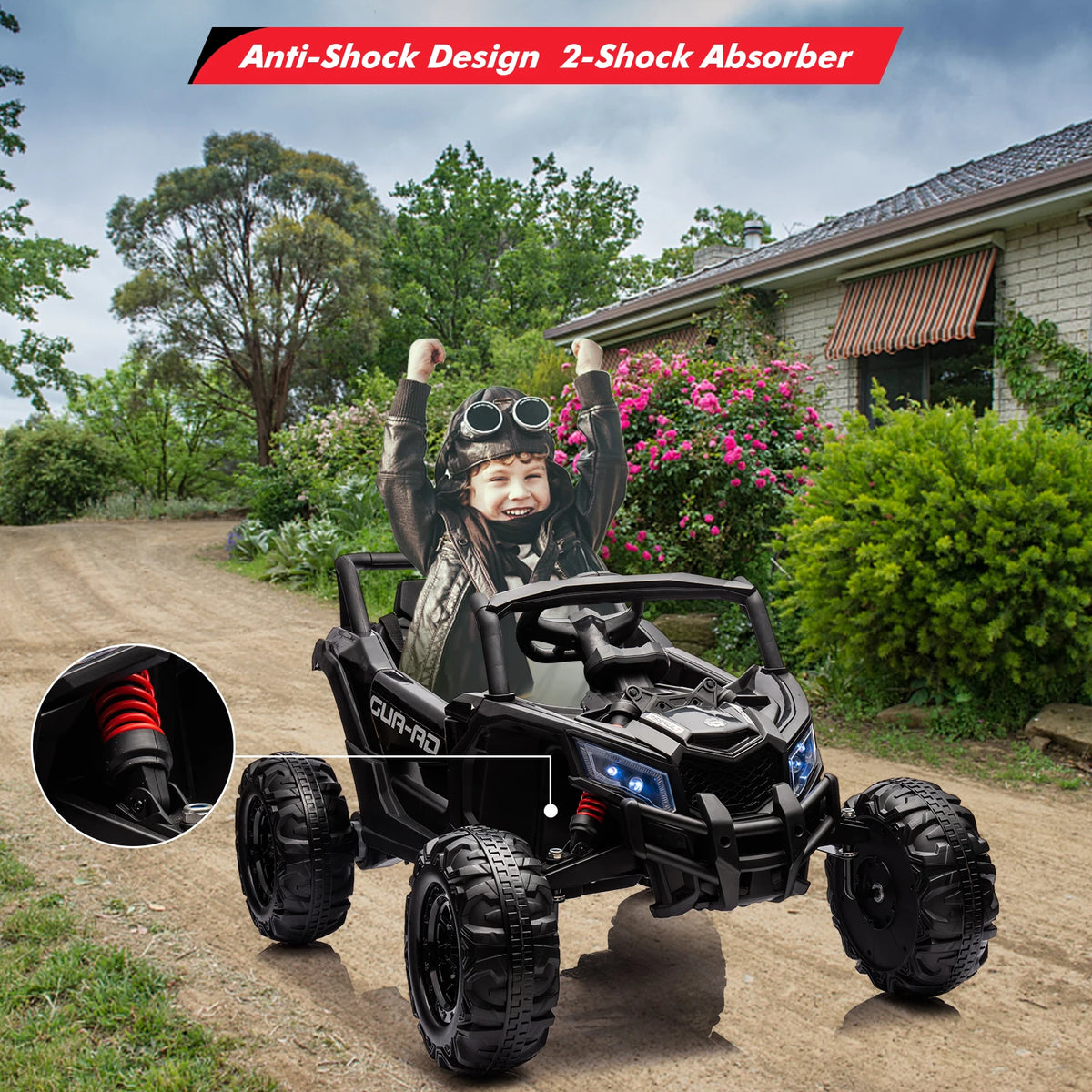24V Kids Ride-On UTV (2-Seater) - Parent Remote Control - Dual 200W Motors - Spring Suspension - Metal Frame - LED Lights, USB Music - Off-Road Electric Car Toy