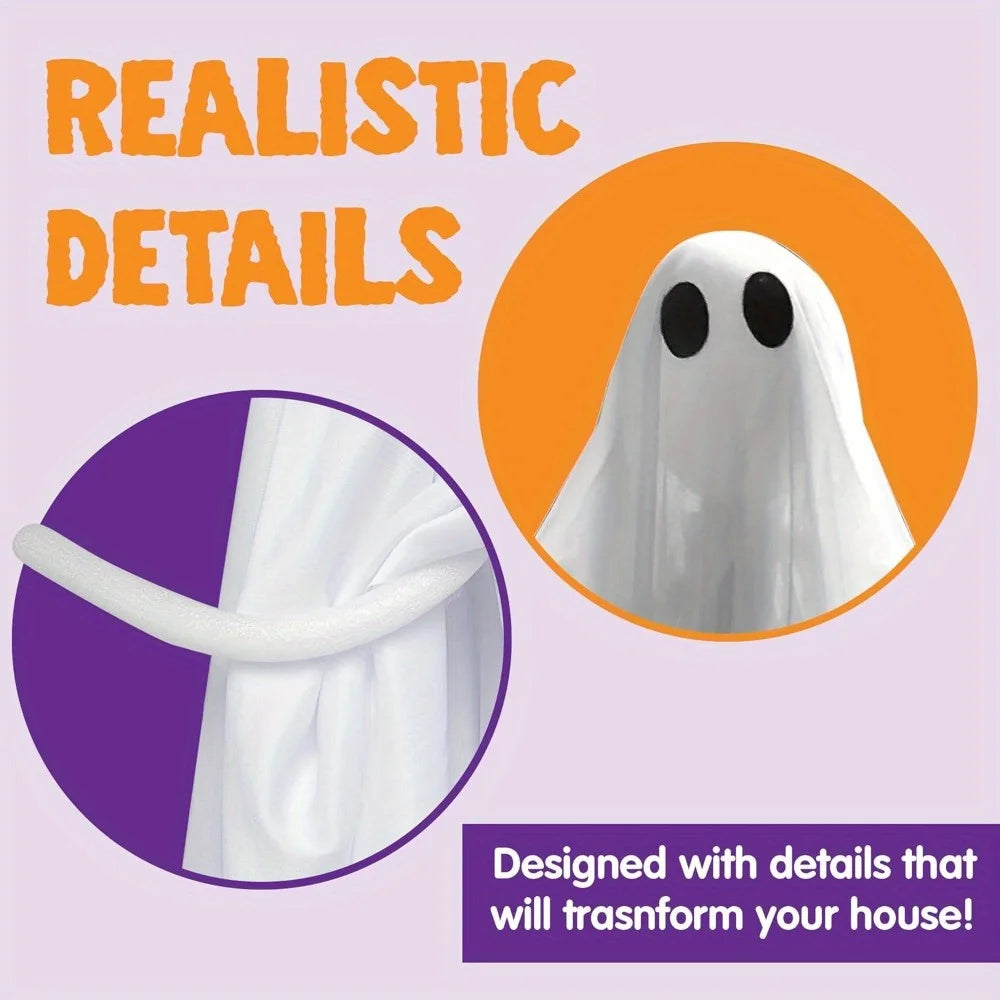 47'' White Ghosts Halloween Hanging Light up Ghost with Spooky Blue LED Light Halloween Hanging Decoration for Front Yard Patio Lawn Garden Party Decor Indoor Outdoor, Photobooth Props
