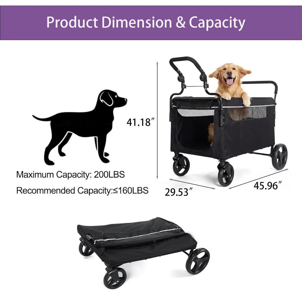 Collapsible Dog Stroller Wagon With Ramp And All Terrain Wheels