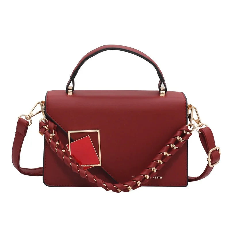 PU Leather Square Handbag With Chain Shoulder Strap Crossbody Bag