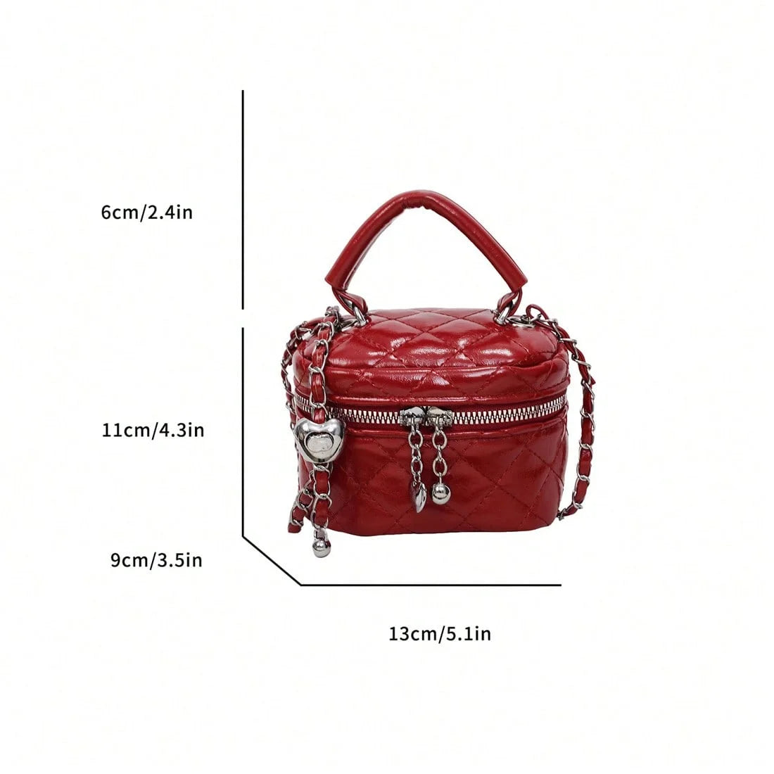 Quilted Metallic Crossbody Bag With Heart Charm Pendant