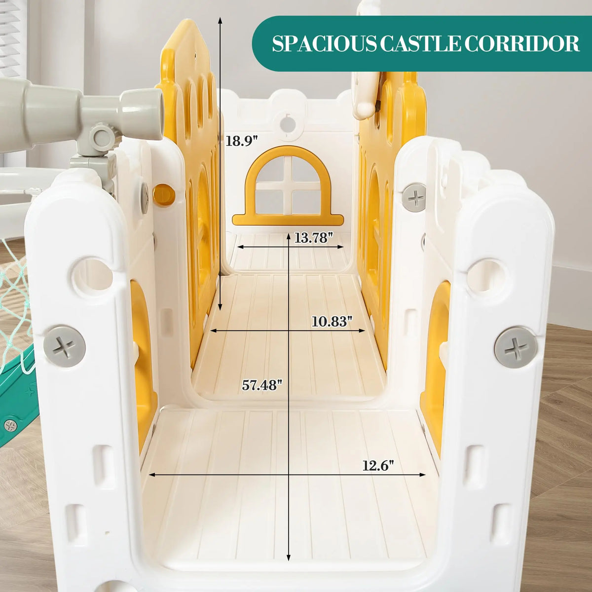 8 In 1 Toddler Slide Indoor Outdoor Playset Kids Climber Crawl Tunnel Basketball Hoop Telescope Steering Wheel Toy Storage Ages 1-3