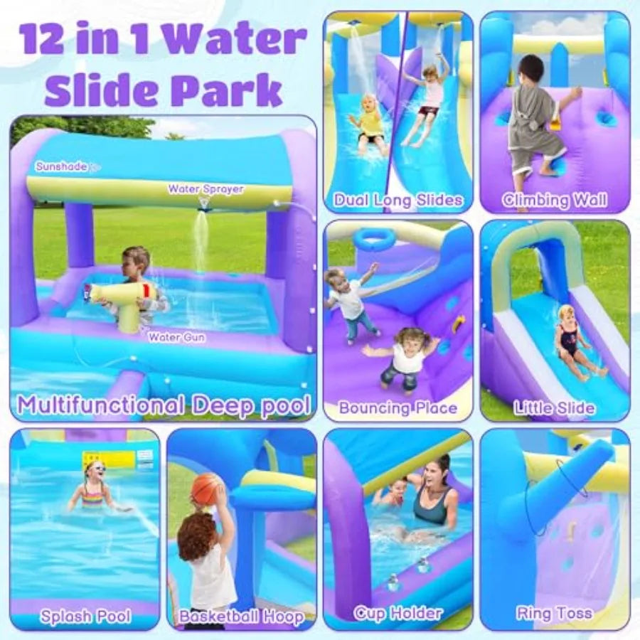 OLOEY Inflatable Water Slide With Climbing Wall And Water Cannon