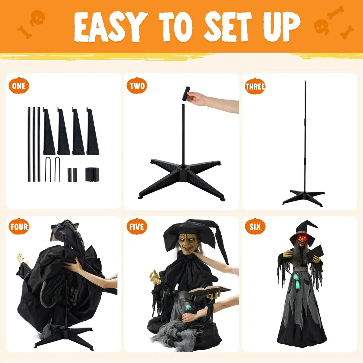 72" Halloween Decorations Outdoor Life-Size Scary Animated Witch with Spellbook, Halloween Animatronic Witch Decor with Sound Activation, Scary Haunted House Props for Garden Yard Lawn