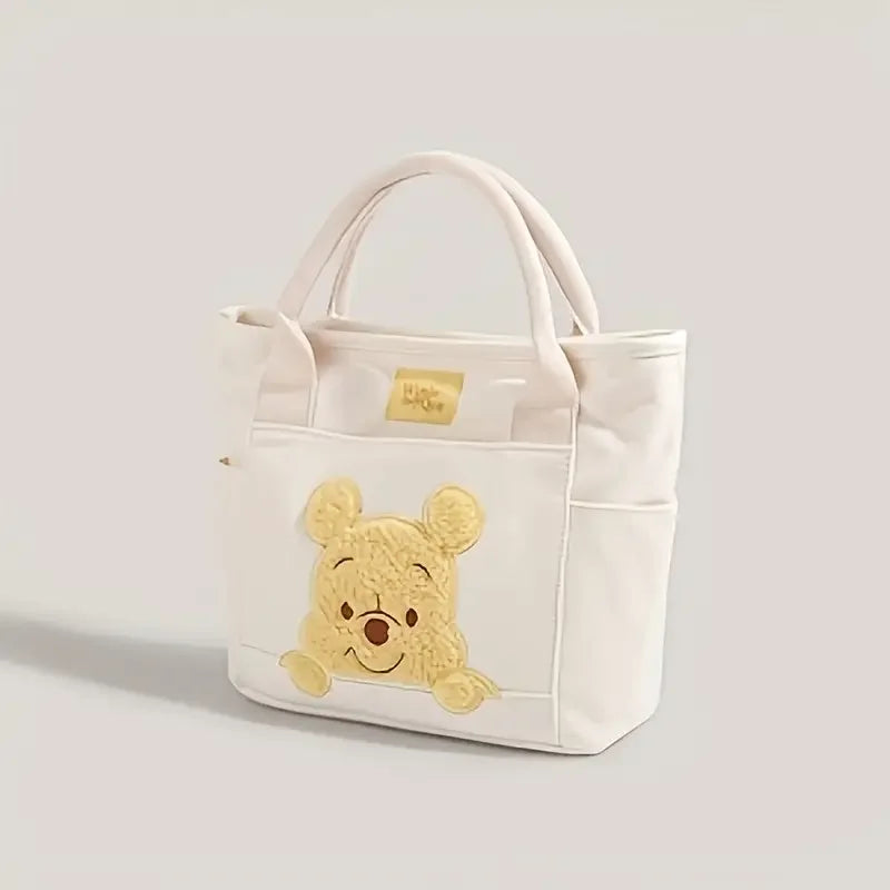 Mesuca Cartoon Bear Canvas Tote Bag With Detachable Crossbody Strap