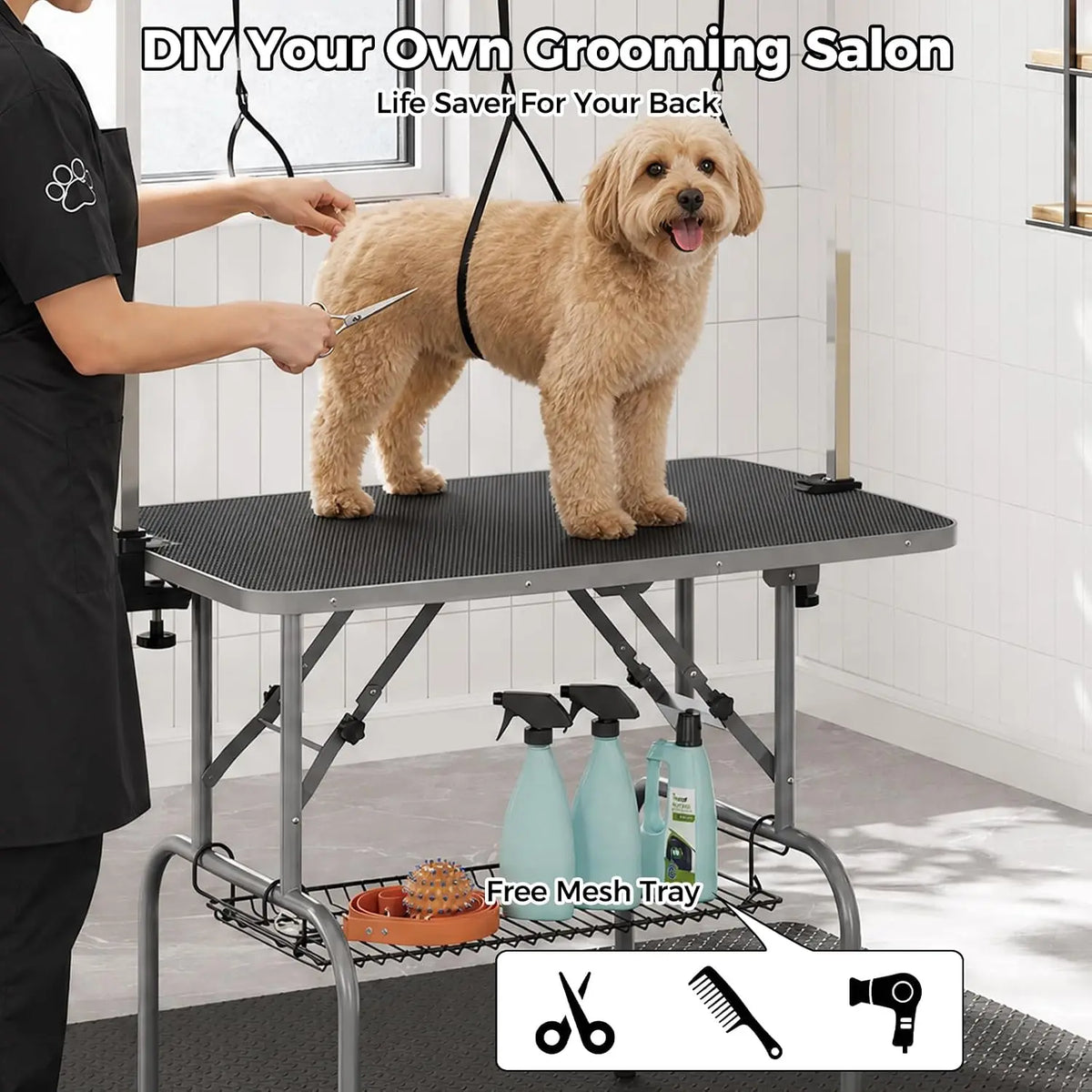 Professional Foldable Dog Grooming Table With Heavy Duty Metal Construction
