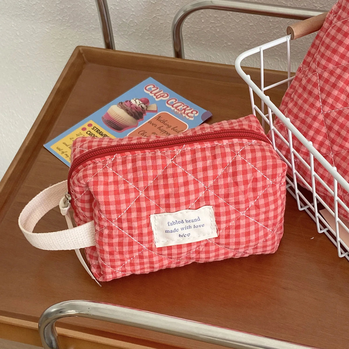 Vintage Quilted Cotton Floral Travel Makeup Cosmetic Bag For Women