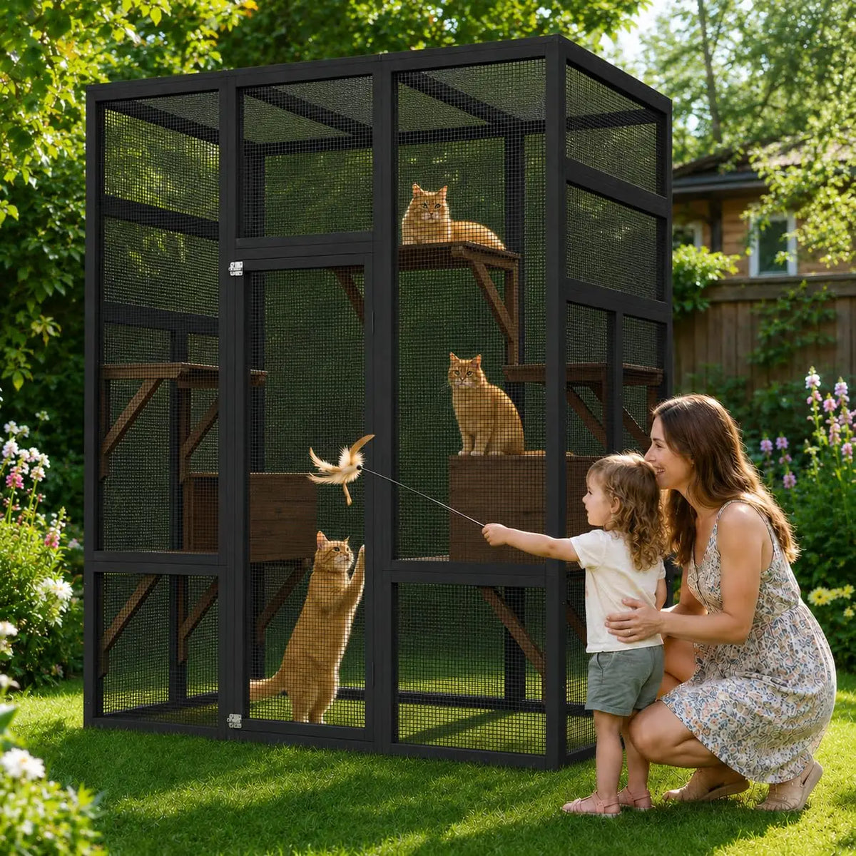 HiMISS Outdoor Wooden Catio Cat Enclosure With Waterproof Cover