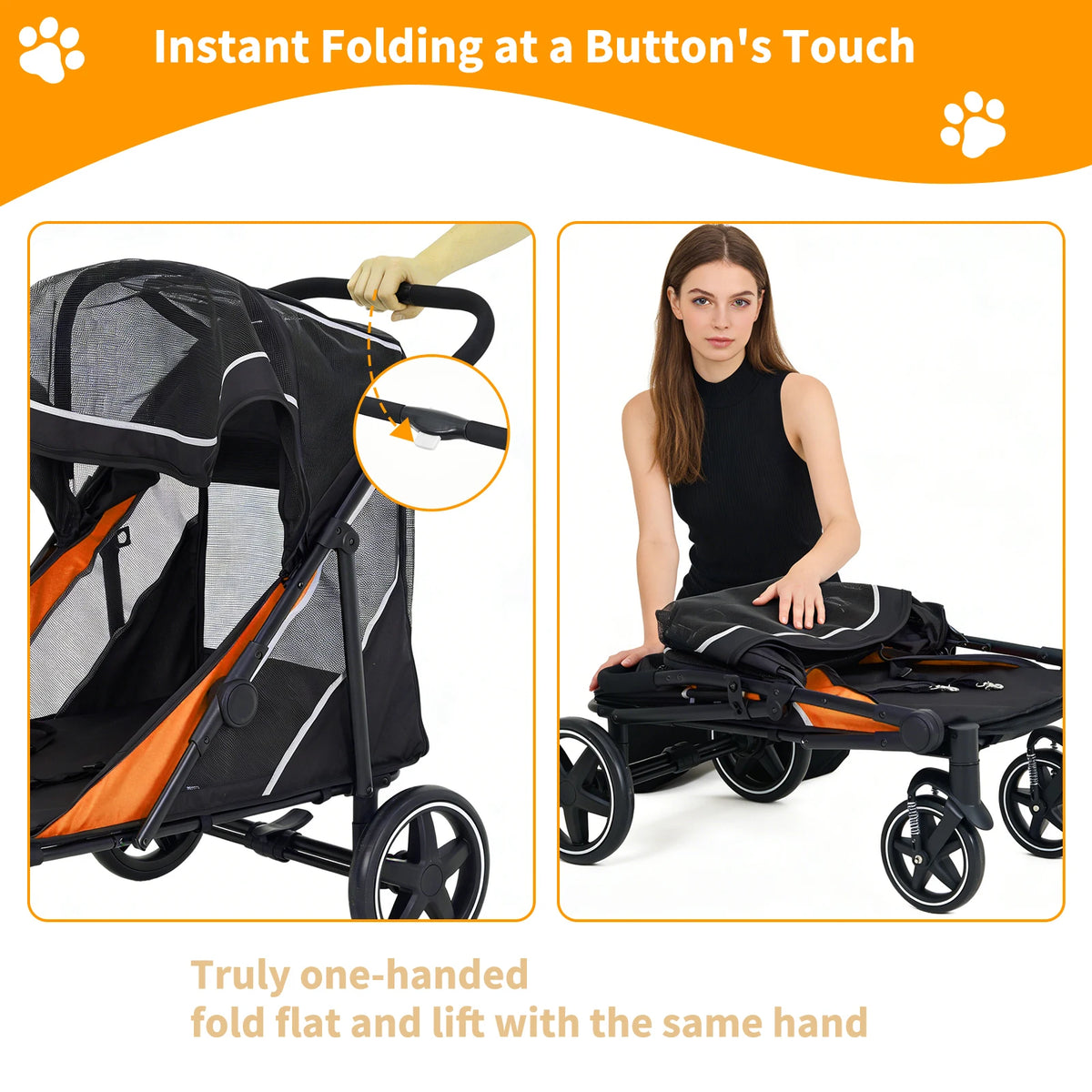 Foldable Dog Stroller With Adjustable Canopy And Ventilated Design