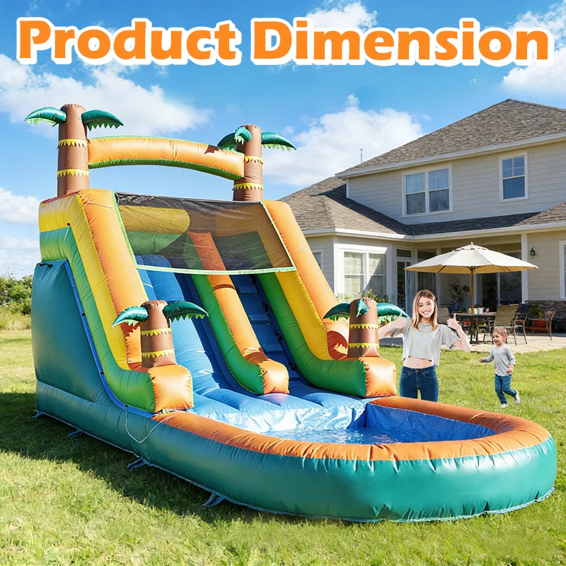 21FT Tropical Water Slide Bounce House Commercial Inflatable Playground 750W Blower for Children's Entertainment