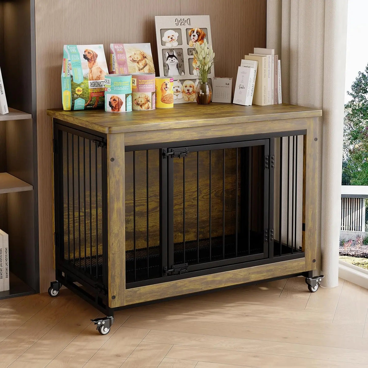 Anixol Wooden Dog Crate Side Table and Removable Tray